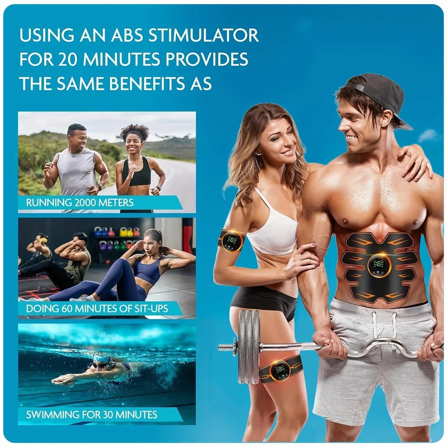 Electrostimulateur Musculaire,Ceinture Abdominale Electrostimulation,3 La Machine,3 Patch,8 Modes et 19 Intensités,LCD,Rechargeable par USB pour Abdos/Bras/Jambes/Fesses