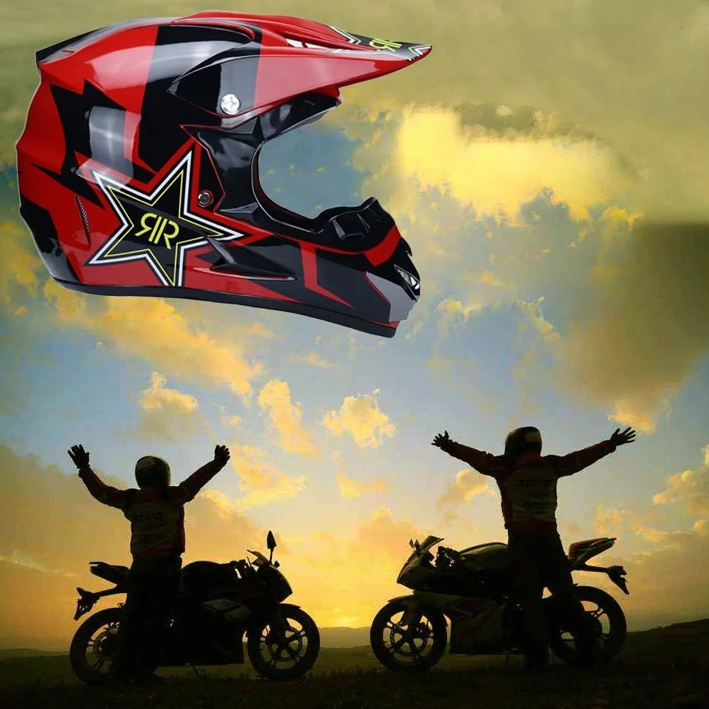Casque Motocross Enfant avec Lunettes Masque Gants Toile d'Araignée Intégral MX Enduro