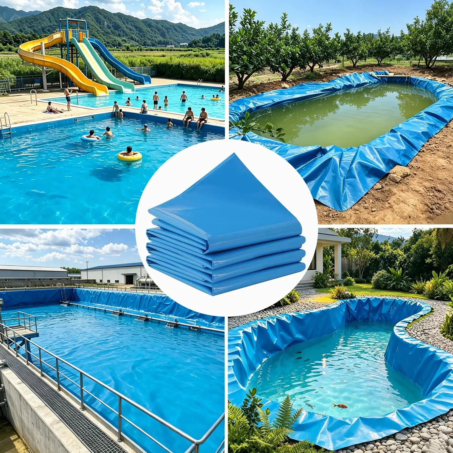 Grand Revêtement D'étang en PEHD Bleu 10x13 Pieds, Membrane Anti-Fuite pour Piscine et Jardins Aquatiques (6x8m)