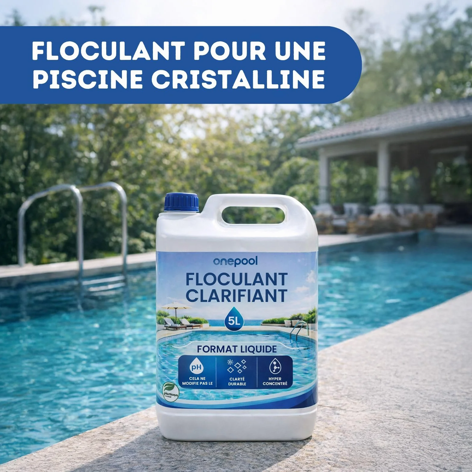 Onepool Floculant Piscine 5L Concentré Clarifiant Eau Trouble sans Métaux Lourds Compatible Tous Filtres