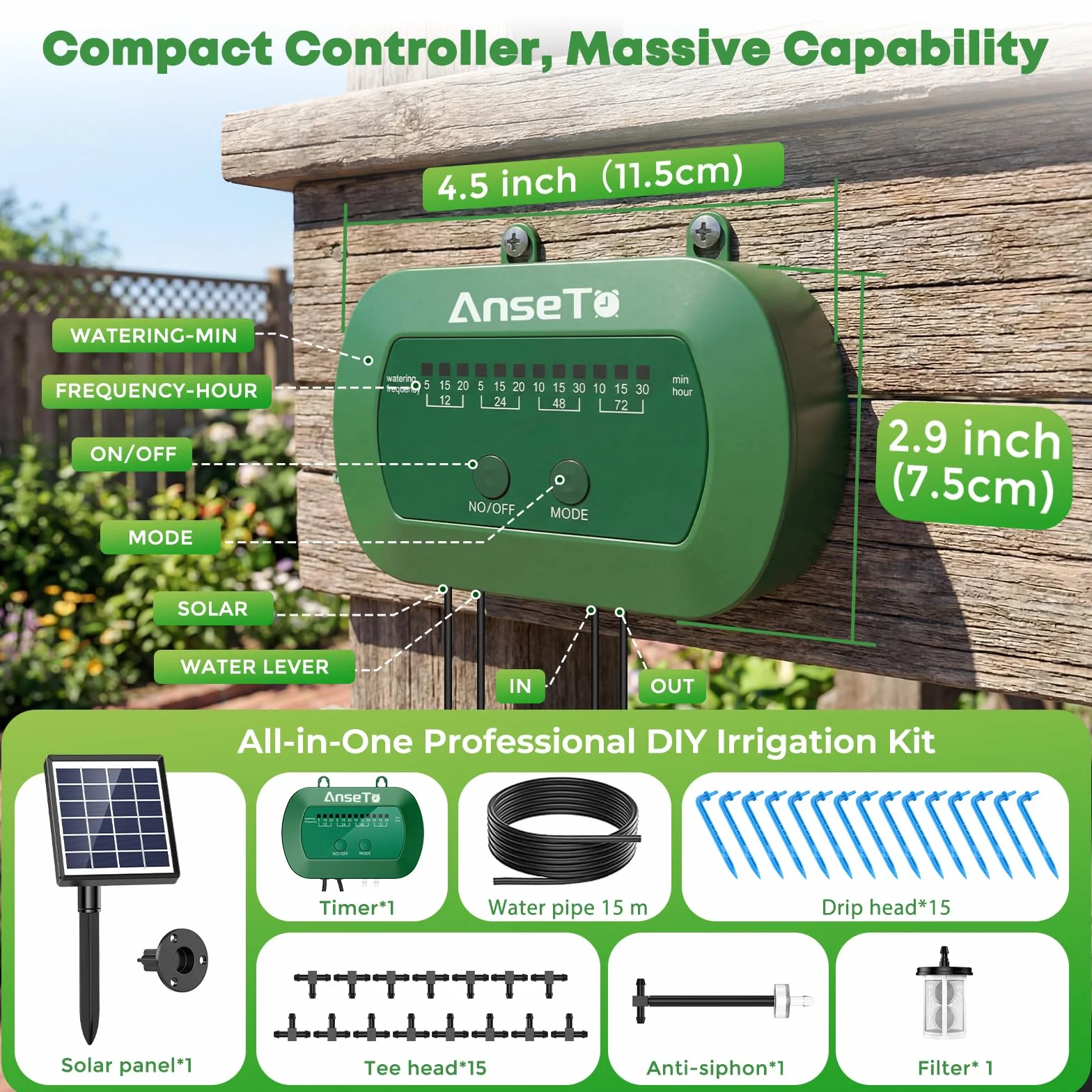 Kit Arrosage Automatique Solaire Jardin 15M Tuyau Goutte a Goutte Programmateur