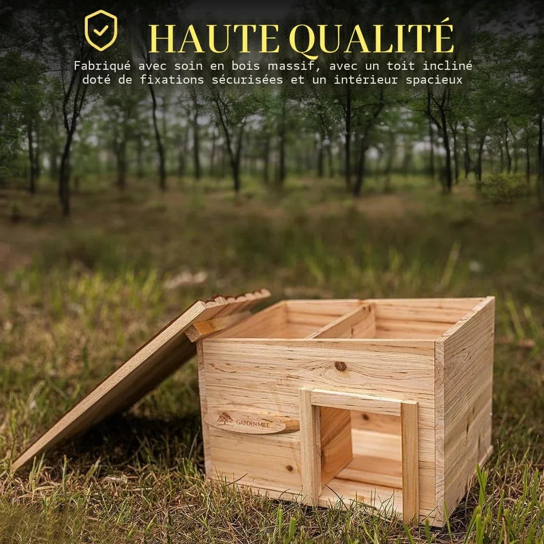 Maison pour hérisson en bois durable résistant aux prédateurs avec toit en feutre