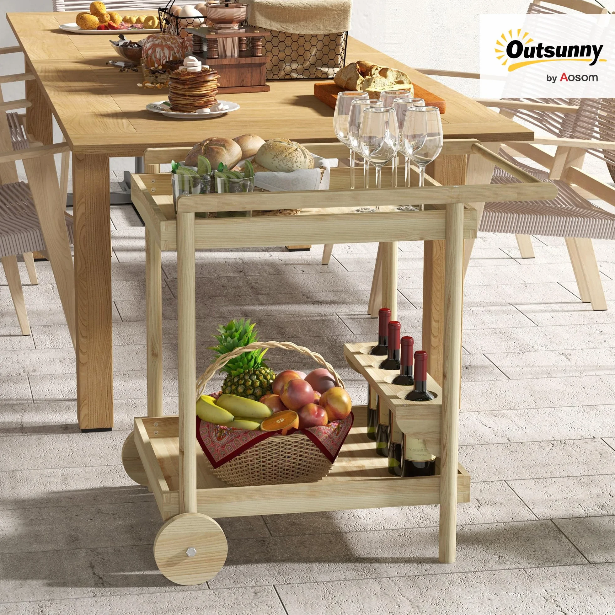 Outsunny Desserte de Jardin Chariot Barbecue en Bois 78x58,5x75 cm