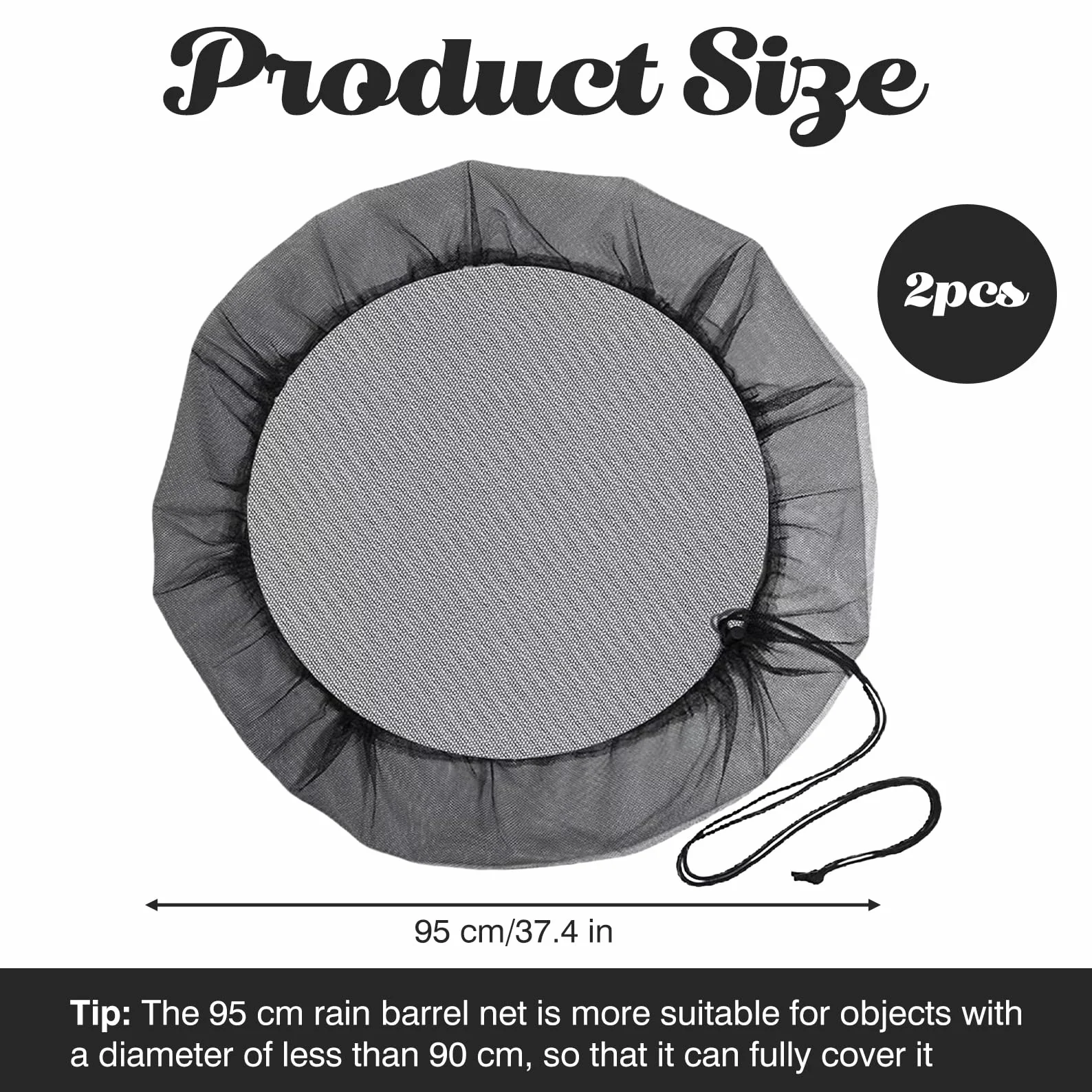 Lot de 2 filets de citerne de pluie de 95 cm avec cordon de serrage, filet de protection réglable pour citerne de pluie, moustiques, anti-feuilles et larves de moustiques