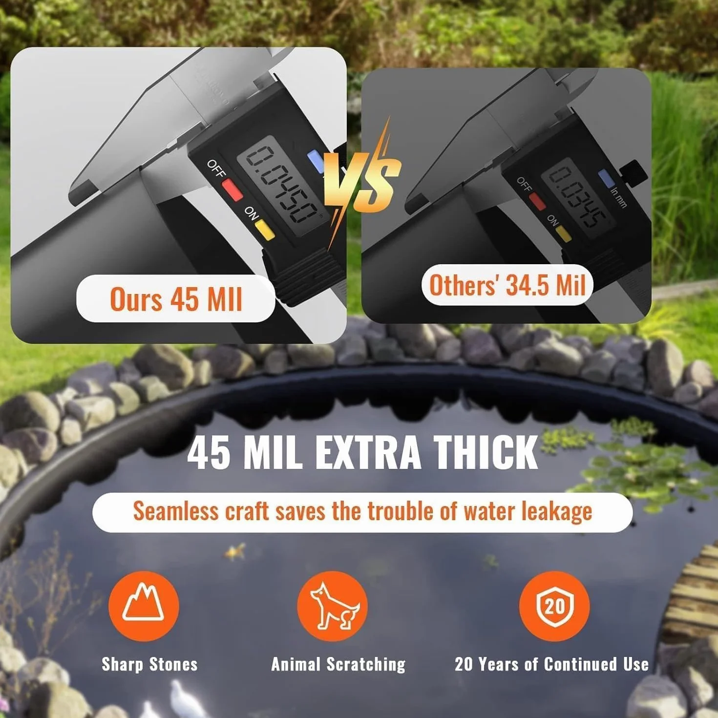 Garvee Bâche EPDM Bassin 3,04mx4,57m 45 mil résistante aux UV étanche