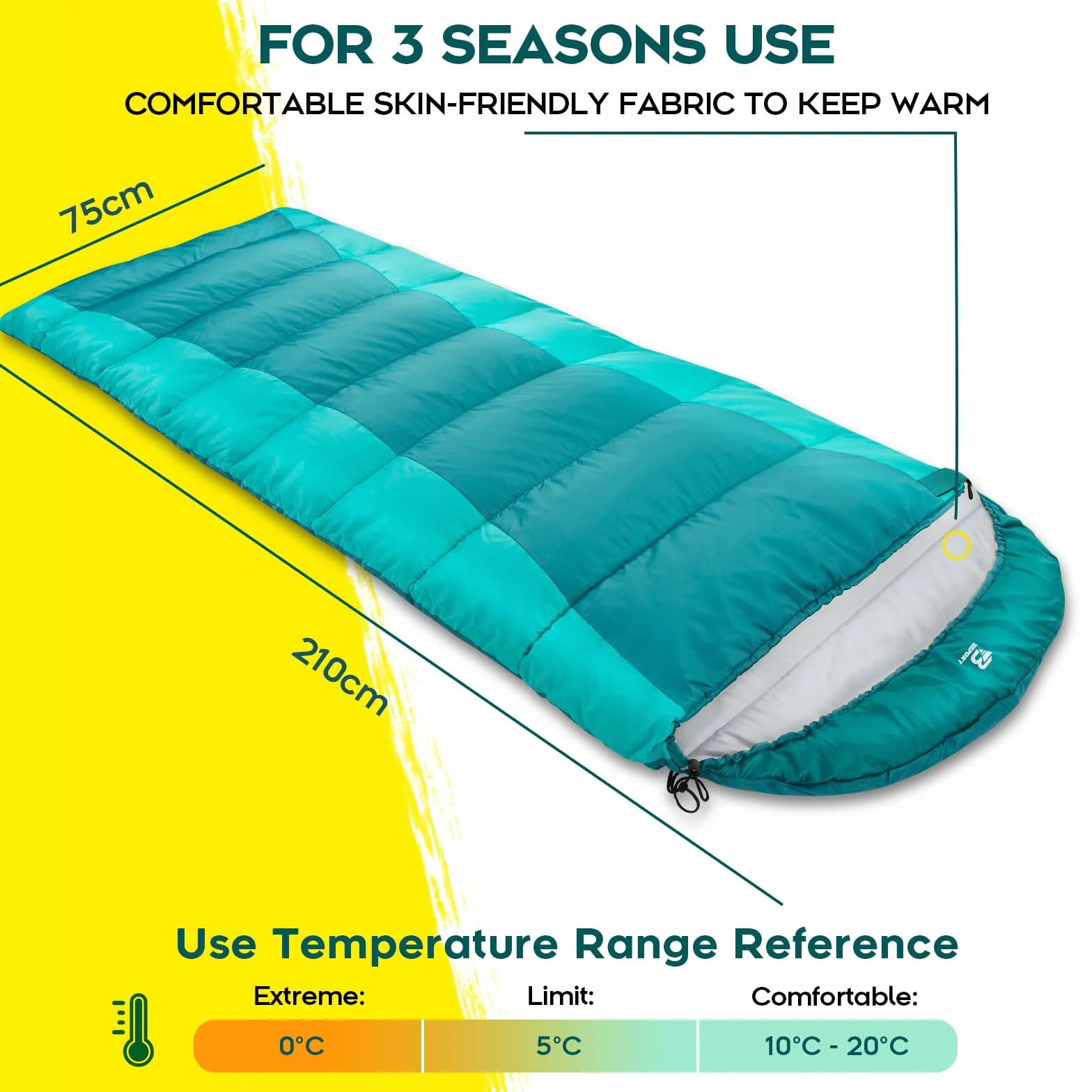 Bessport Sac de Couchage Compact 3-4 Saisons Sac de Couchage Adulte Léger et Chaud Idéal Convient pour Hiver randonnée, Camping, randonnée et Voyages