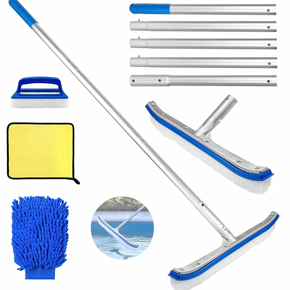 Brosse Piscine avec Manche 180cm, Balai Piscine Brosse 45cm, Kit Nettoyage Piscine