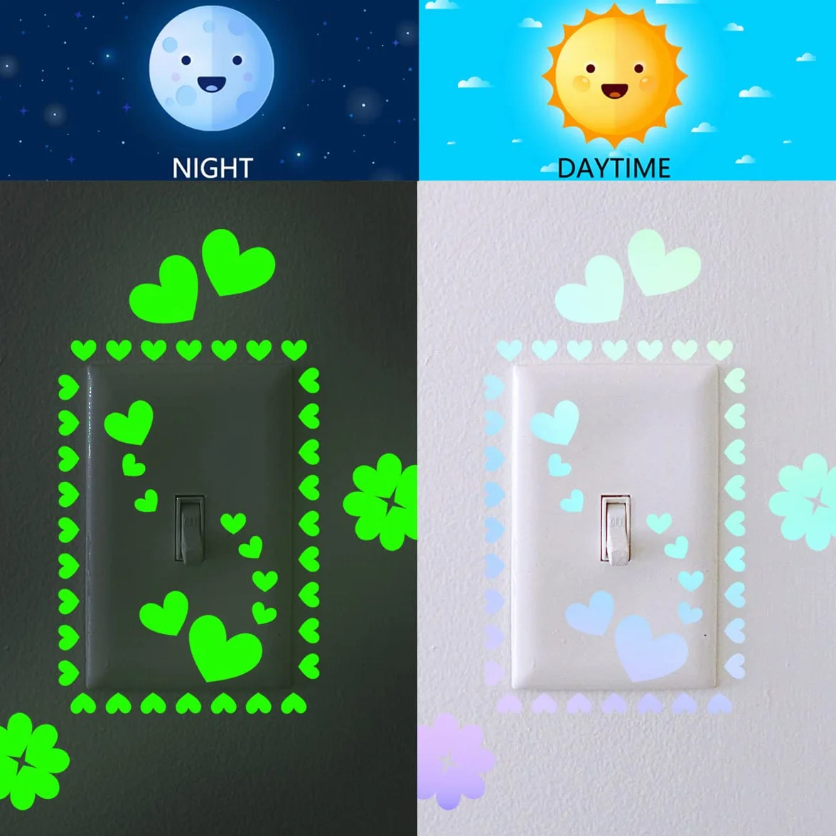 Autocollants muraux lumineux cœur brillant dans le noir INF, jeu pour chambres d'enfants