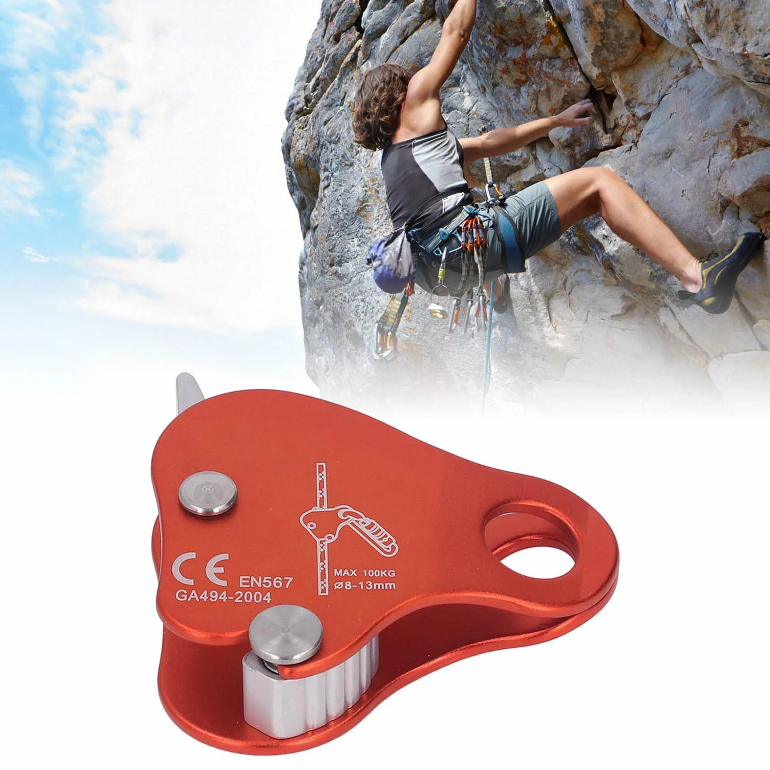 Keenso Bloqueur de Corde d'escalade en Alliage D'aluminium Autobloquant 8‑13 Mm Bloqueur de Corde d'escalade pour L'alpinisme d'escalade en Plein Air (Orange)