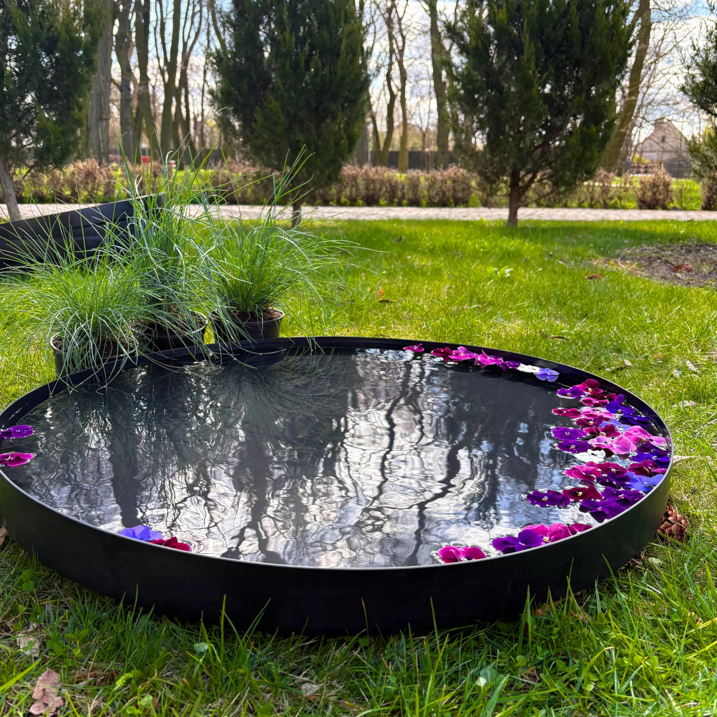 Bassin de Jardin Rond 80, Miroir d'Eau Décoratif pour Terrasse et Pelouse