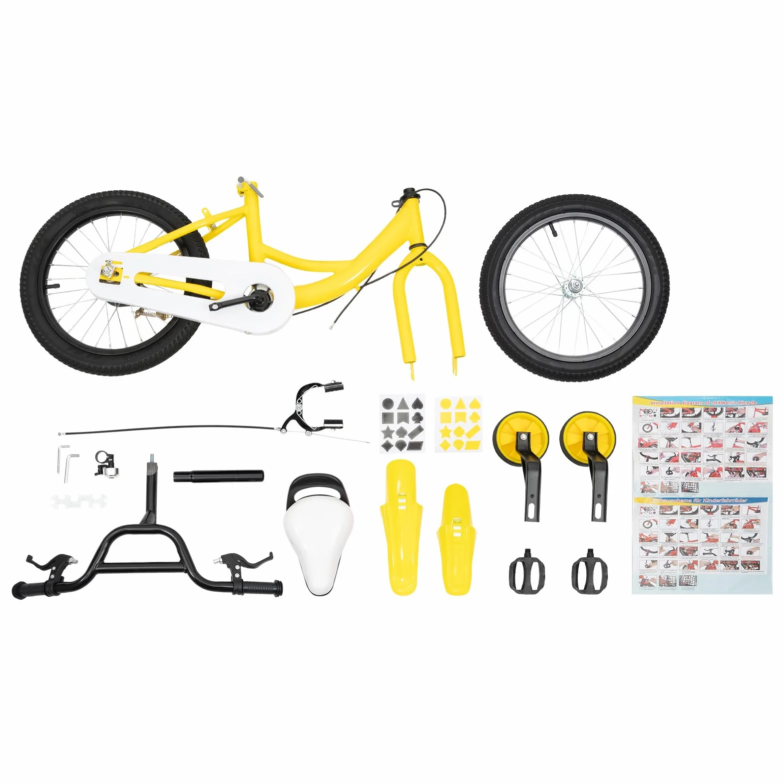 Vélo enfant de 16 pouces pour garçons et filles de 5 à 8 ans - Hauteur réglable - Avec roues stabilisatrices - Alliage d'acier au carbone