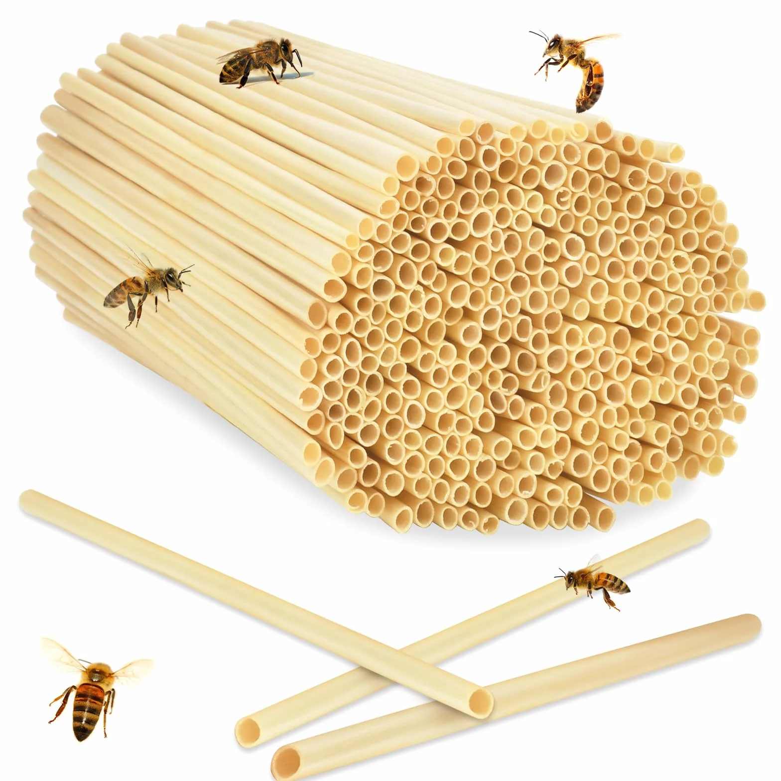 300 Pièces Tubes en Paille de Blé 14.5cm Hôtel à Insectes Diamètre 3-5 mm Kit Maison d'Abeilles