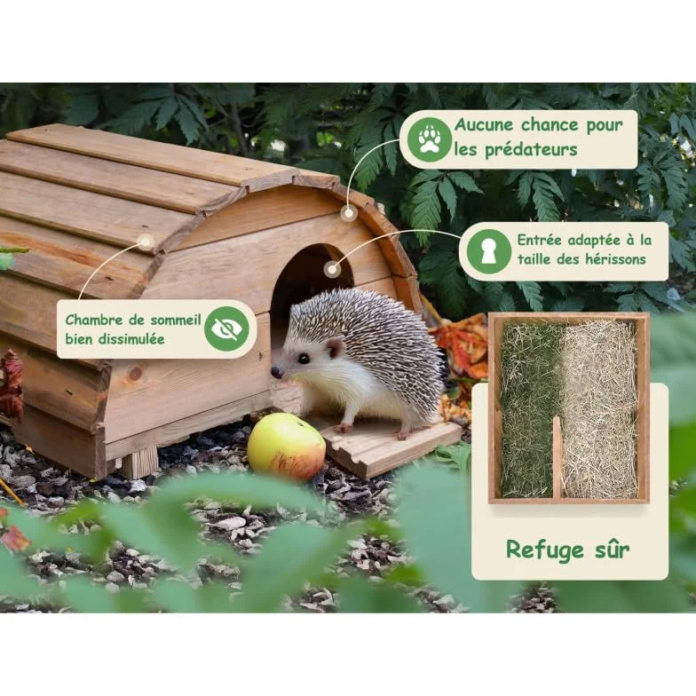 Abri Cabane Mangeoire Hérisson Refuge extérieur en Bois Massif Brun Moyen