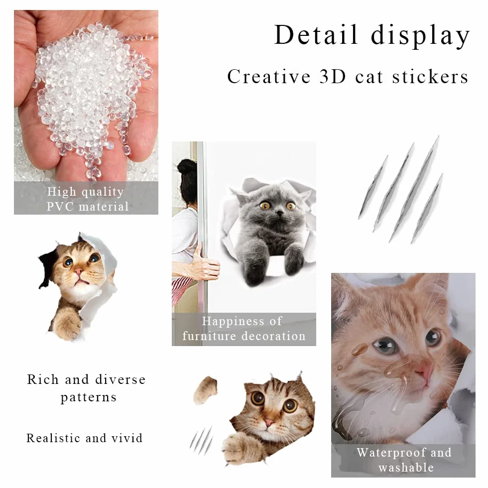 Lot de 12 autocollants 3d en forme de chats mignons pour réfrigérateur - Amovibles - Décoration maison