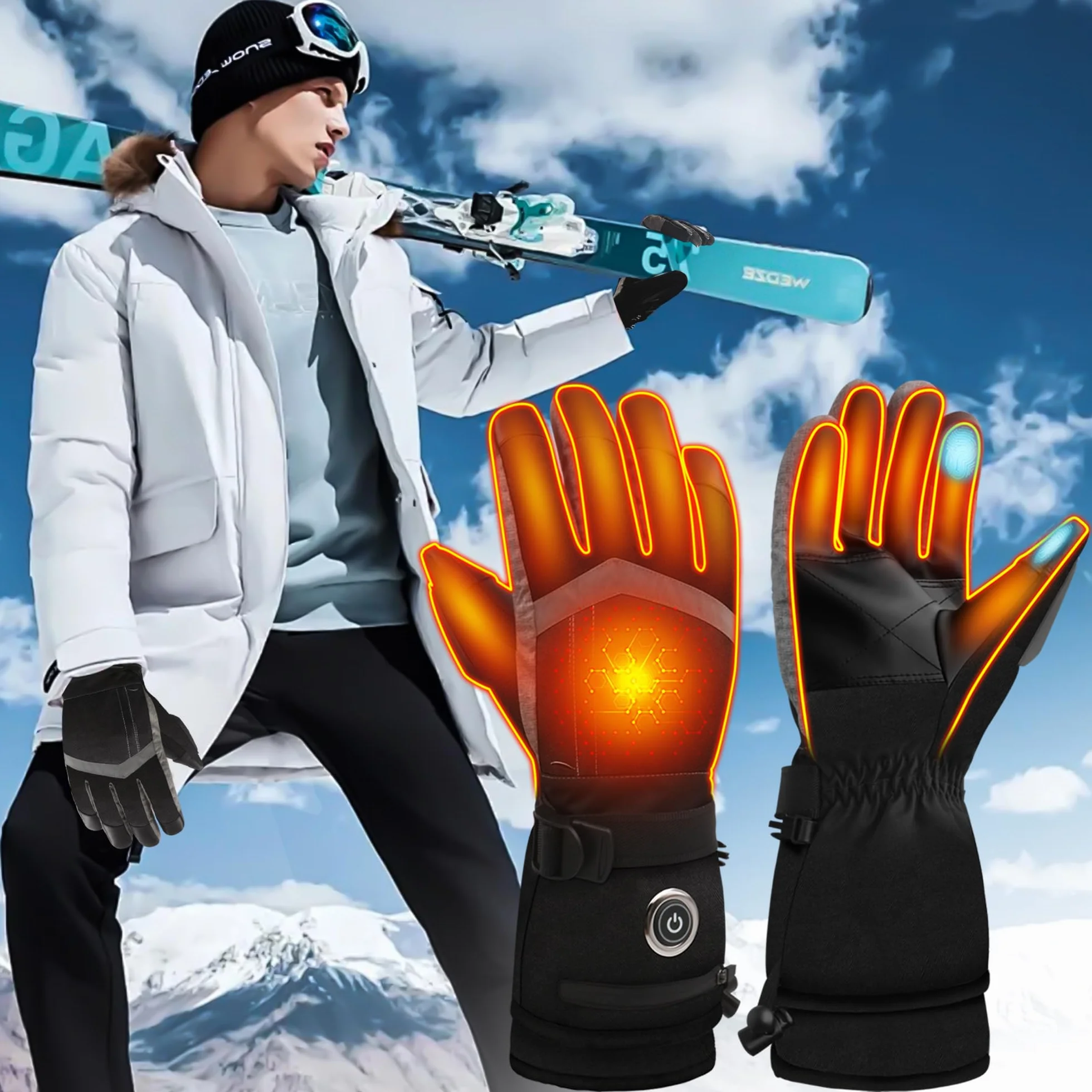 SVPRO Gants chauffants, 5 V 6000 mAh, rechargeables, pour homme et femme, gants chauffants électriques imperméables et coupe-vent pour le ski, la chasse, la moto, la randonnée, le travail en plein air