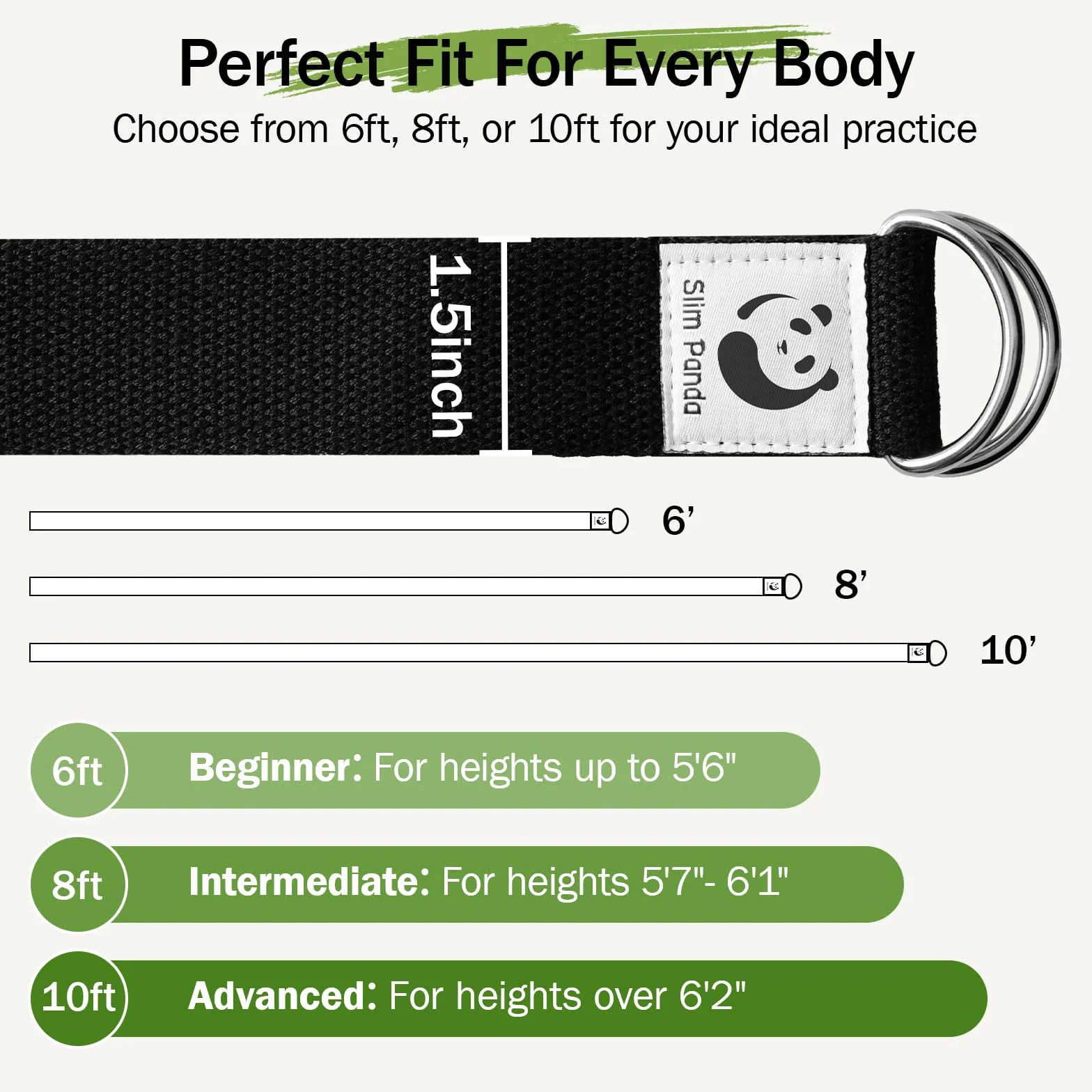 Slim Panda Sangle Yoga 180/250 cm pour Meilleurs Étirements, Ceinture Yoga avec Fermeture en Métal pour Les Yogis Débutants et Confirmés