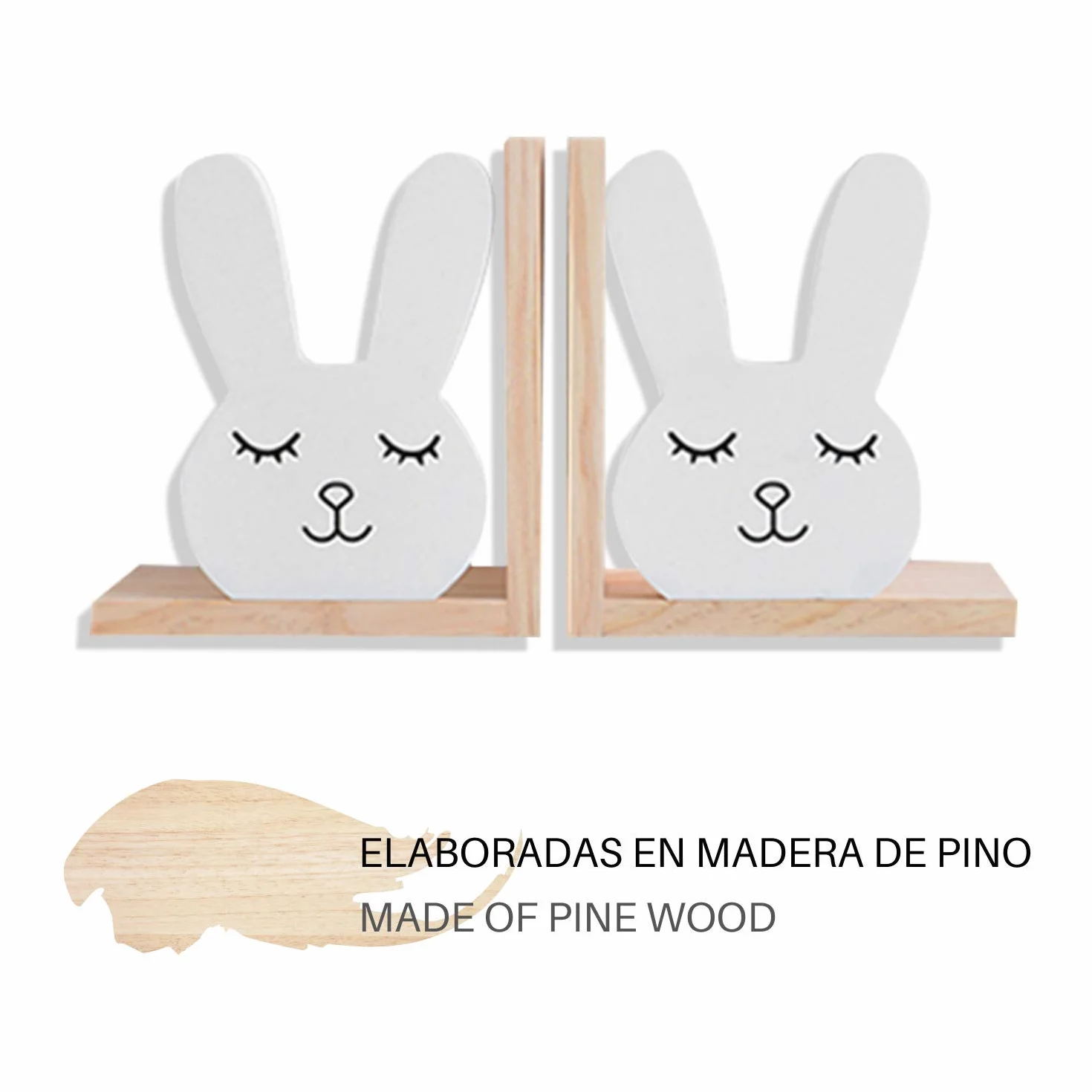 Nacnic Serre-Livres en Bois Lot de 2, Lapin, Décoratif pour Maison Enfants