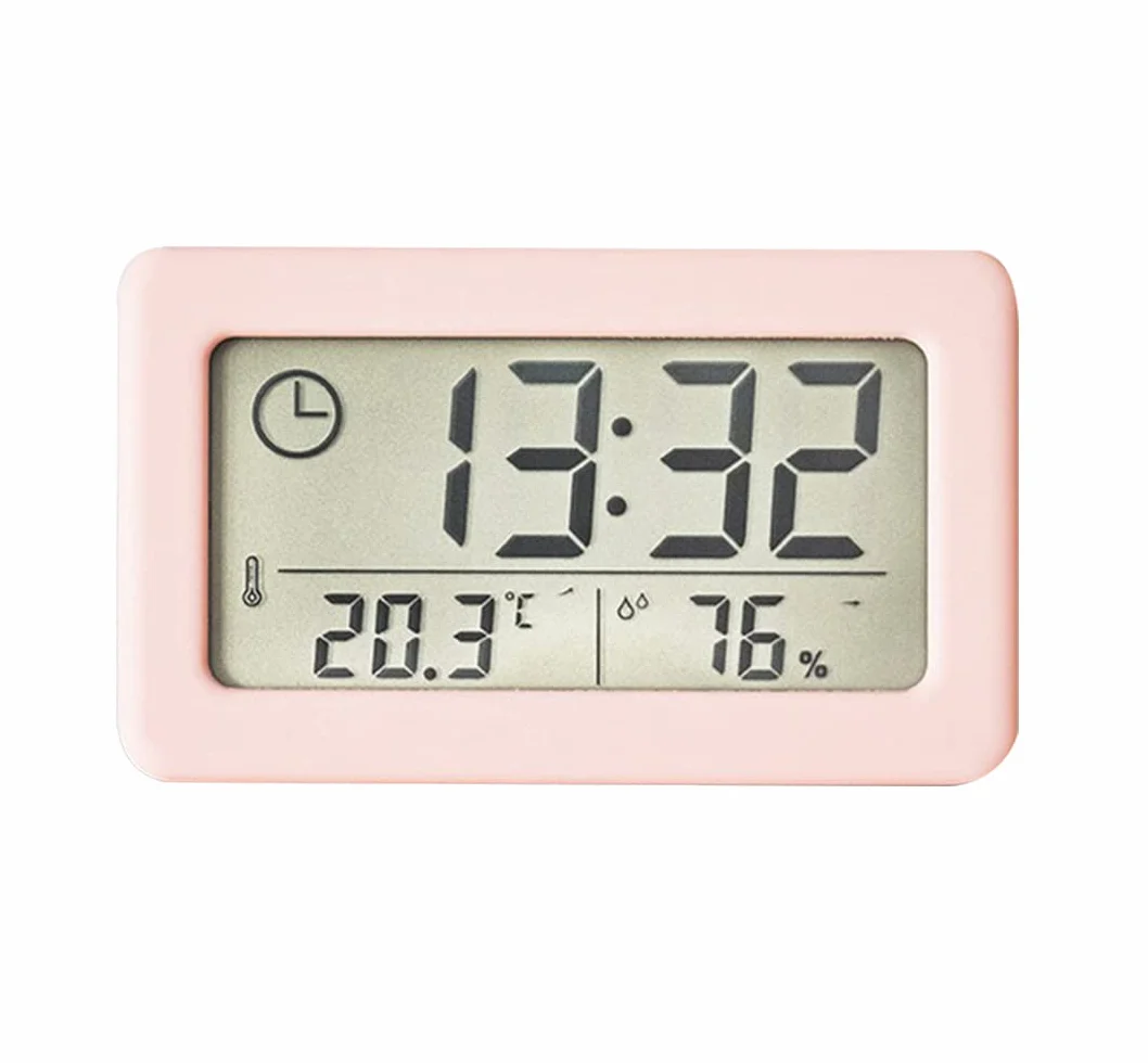 Thermomètre Hygromètre Numérique LCD Grand Écran 12/24 Heures Suspendu Debout Batterie