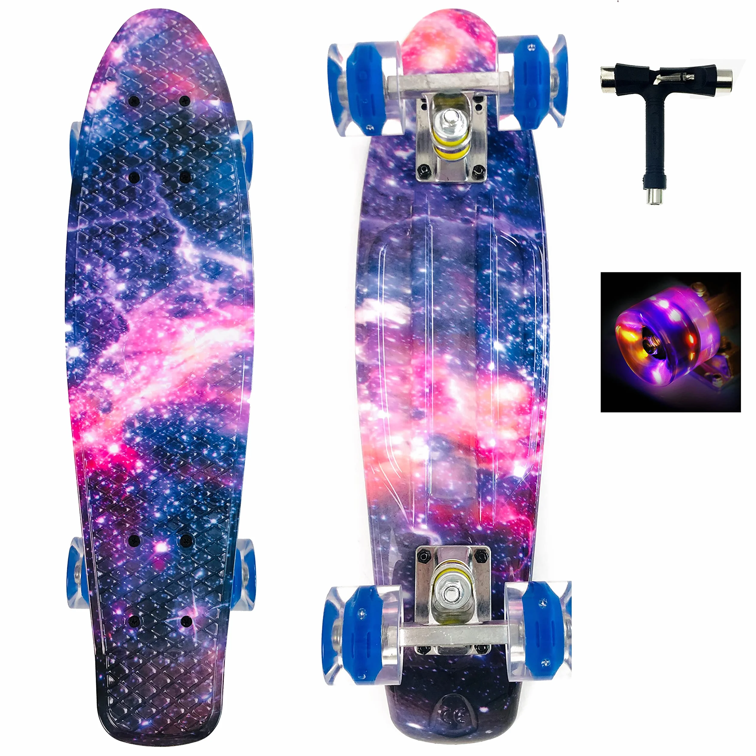 Skateboard Enfants,Mini Cruiser 22 Pouces Skateboard avec Light Up Roues Complete Skateboard pour Adultes Enfants débutants Filles garçons Cadeau d'anniversaire