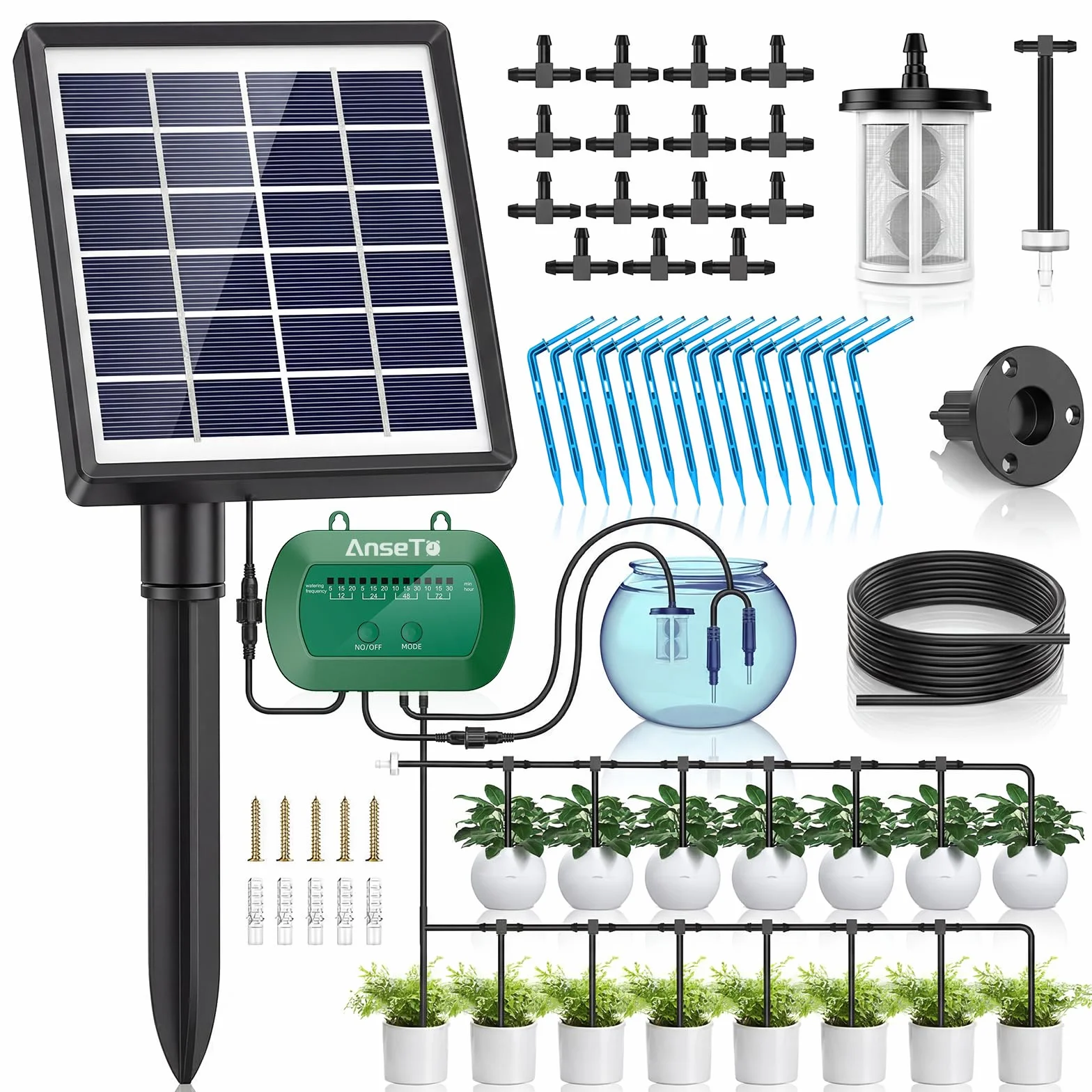 Kit Arrosage Automatique Solaire Jardin 15M Tuyau Goutte a Goutte Programmateur
