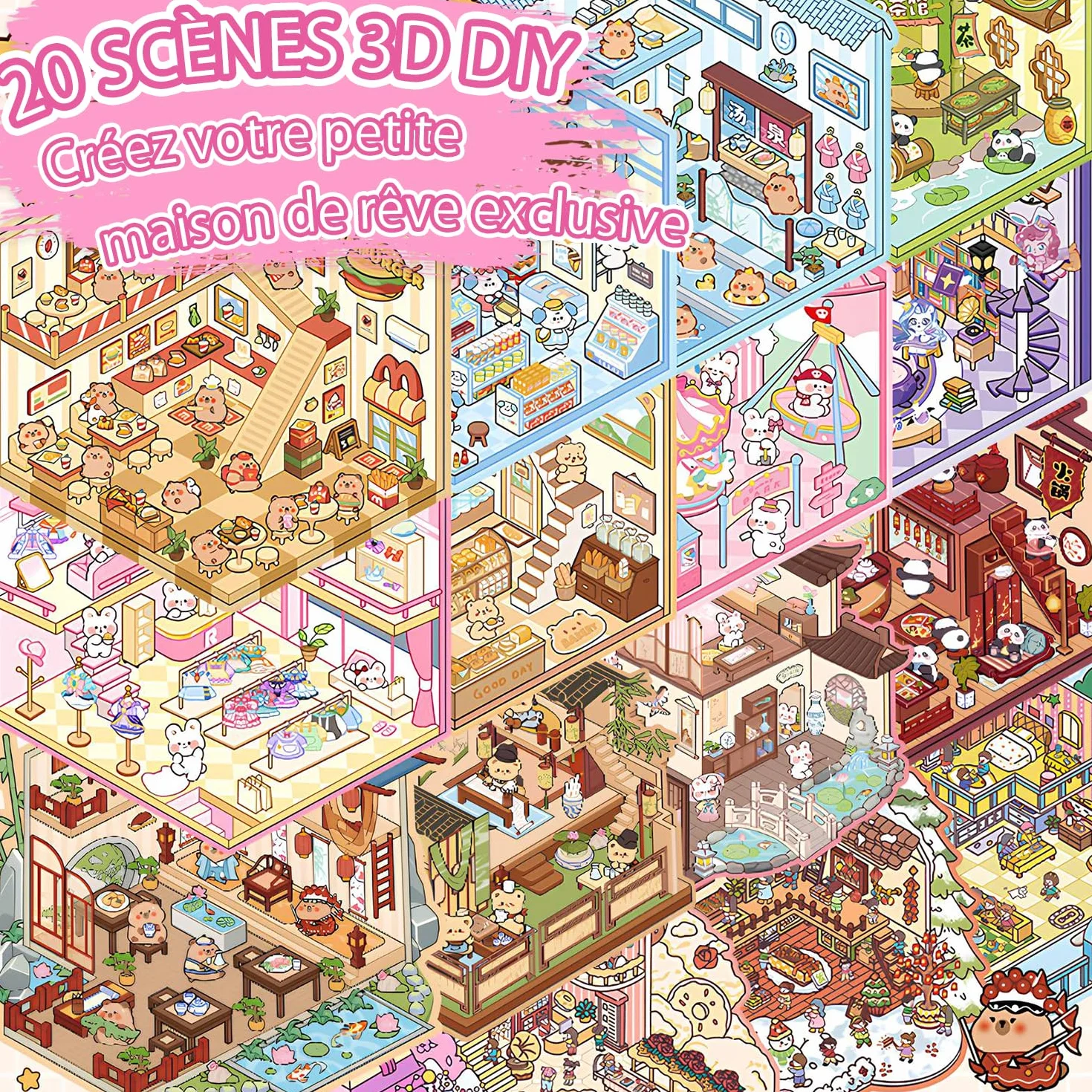 30 PET Autocollants 3D House Sticker Scene Kit DIY Miniature House pour Adulte Enfants Adolescent