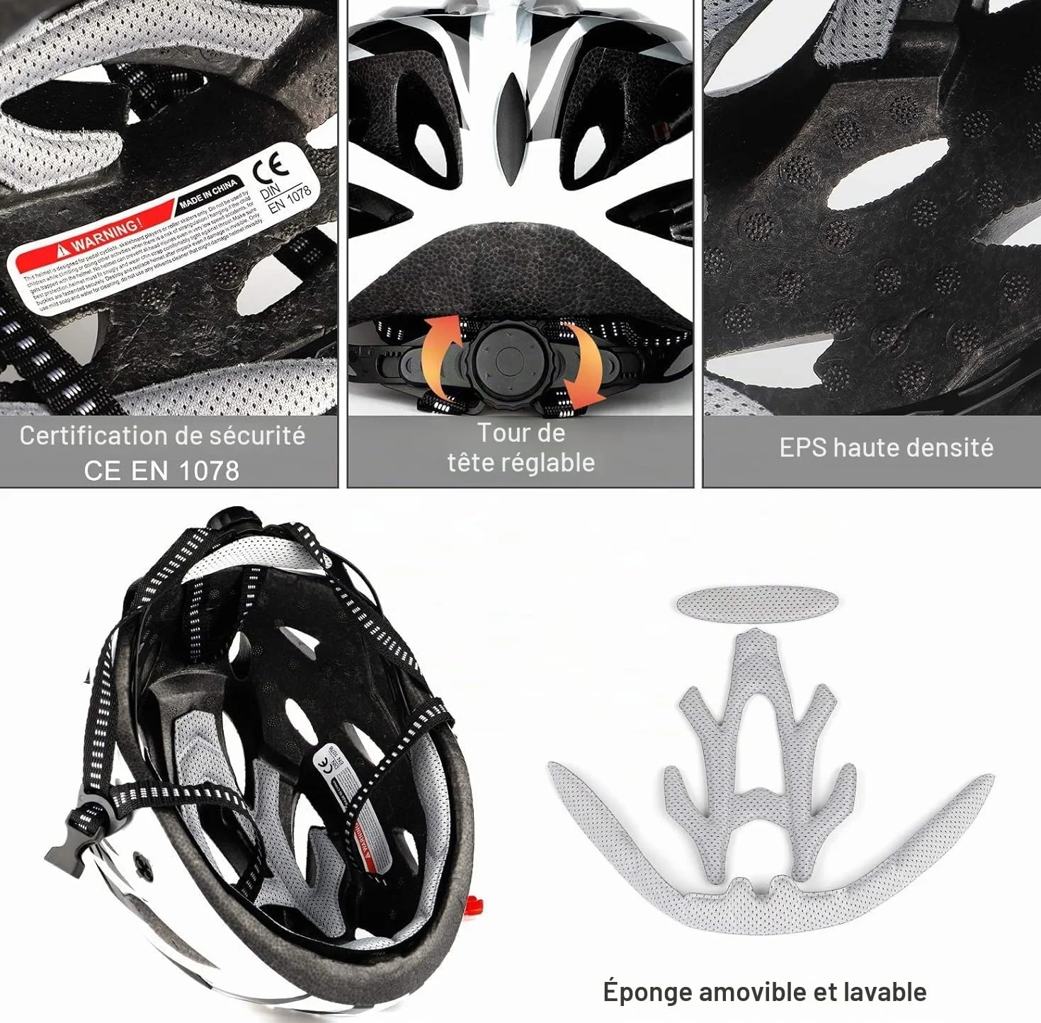 Casque de vélo pour Adulte Homme Femme - Corps EPS + Coque en Polycarbonate - Casque de VTT avec visière et Rembourrage Amovibles - Casque de vélo réglable 58-61 cm