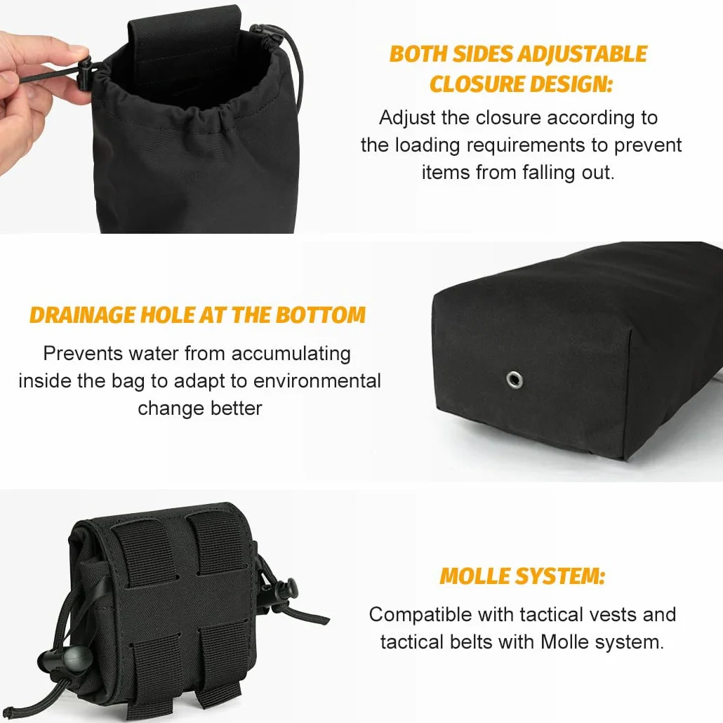 IDOGEAR Pochette de vidange Molle Sac de Recyclage de Magazines Tactique Pliable Utilitaire Poche pour Ceinture de randonnée Gilet(Black)
