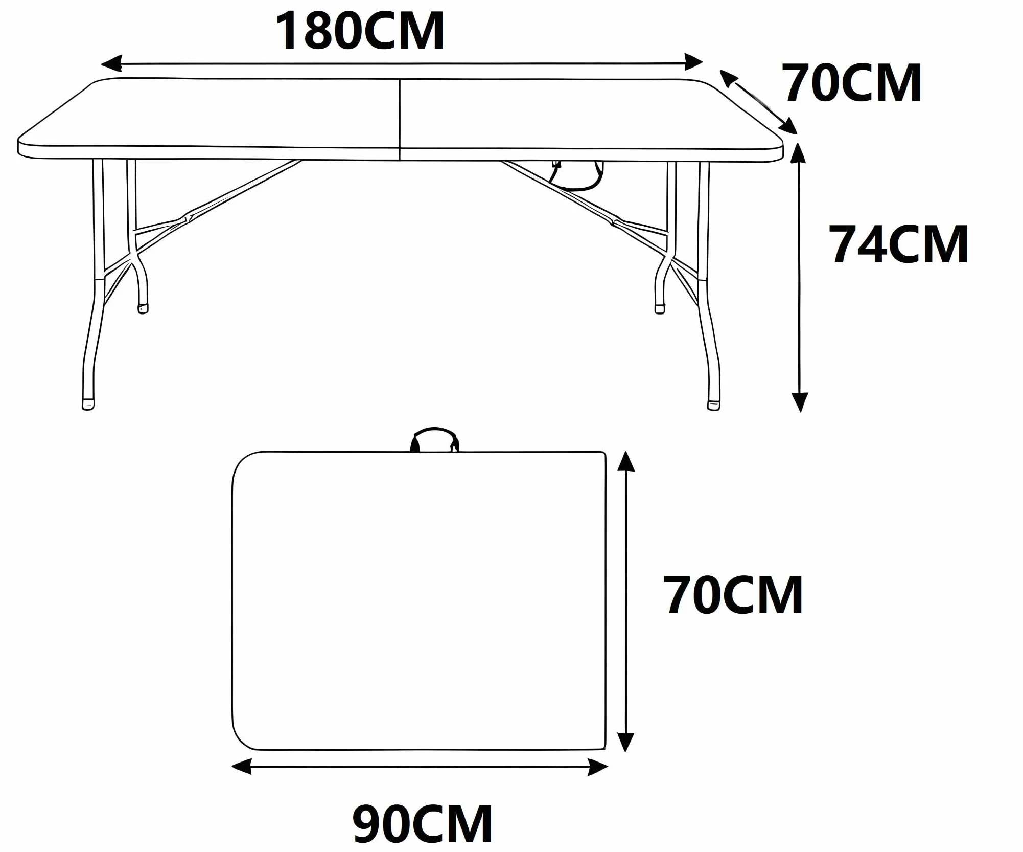 Table Pliante Exterieur Rectangulaire 180x70x74CM Camping Pique-Nique Pliable avec Poignée de Transport Blanc