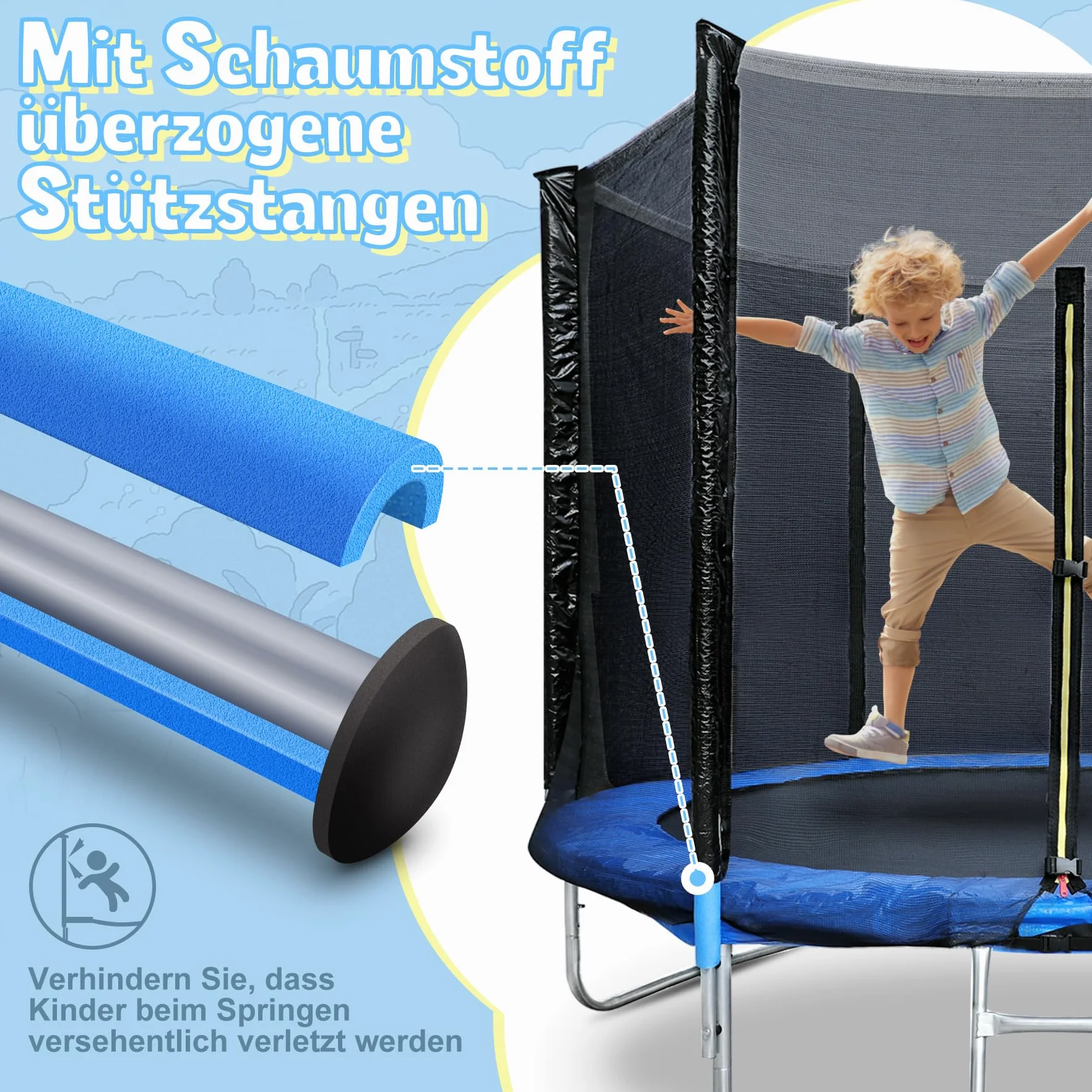 Trampoline de jardin avec filet de sécurité certifié TÜV GS, imperméable, résistant aux UV