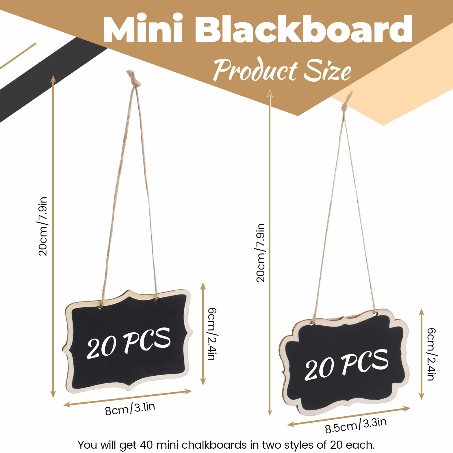 Lot de 40 mini étiquettes tableau noir en bois avec ficelle, 2 formes, pour fête, nourriture, prix