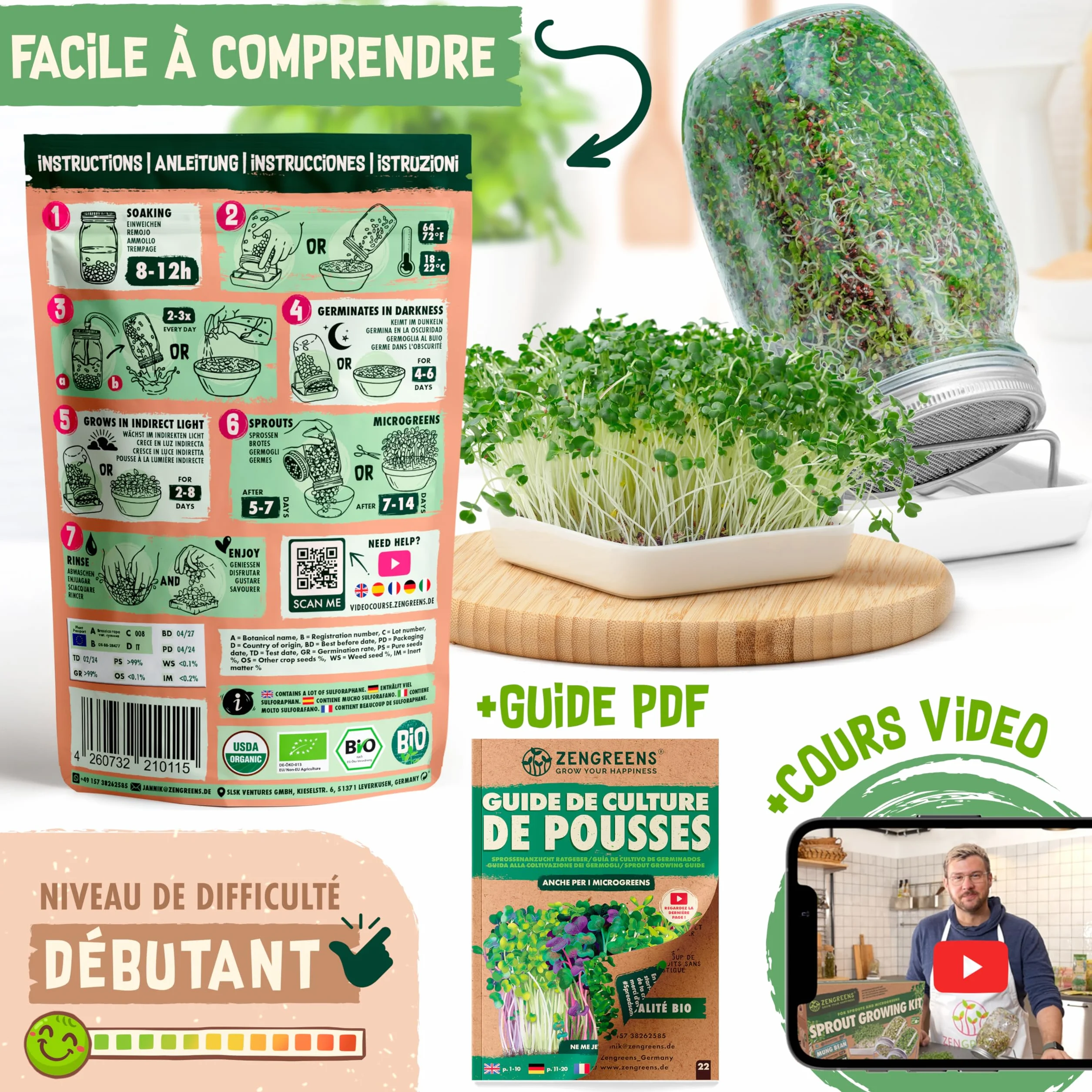 Graines de brocoli bio ZenGreens - Microgreens - 10g, 200g, 500g - Taux de germination 97%