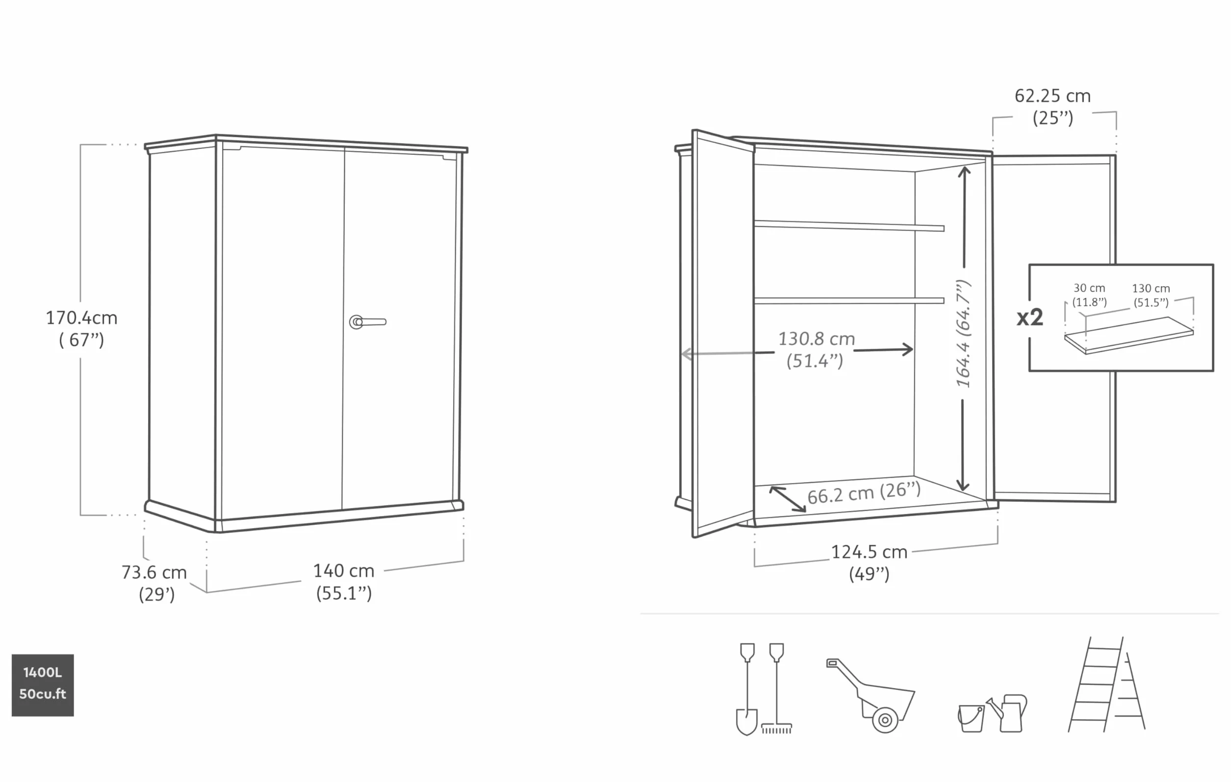 KETER HIGHSTORE Plus Armoire extérieure 1400 litres Gris