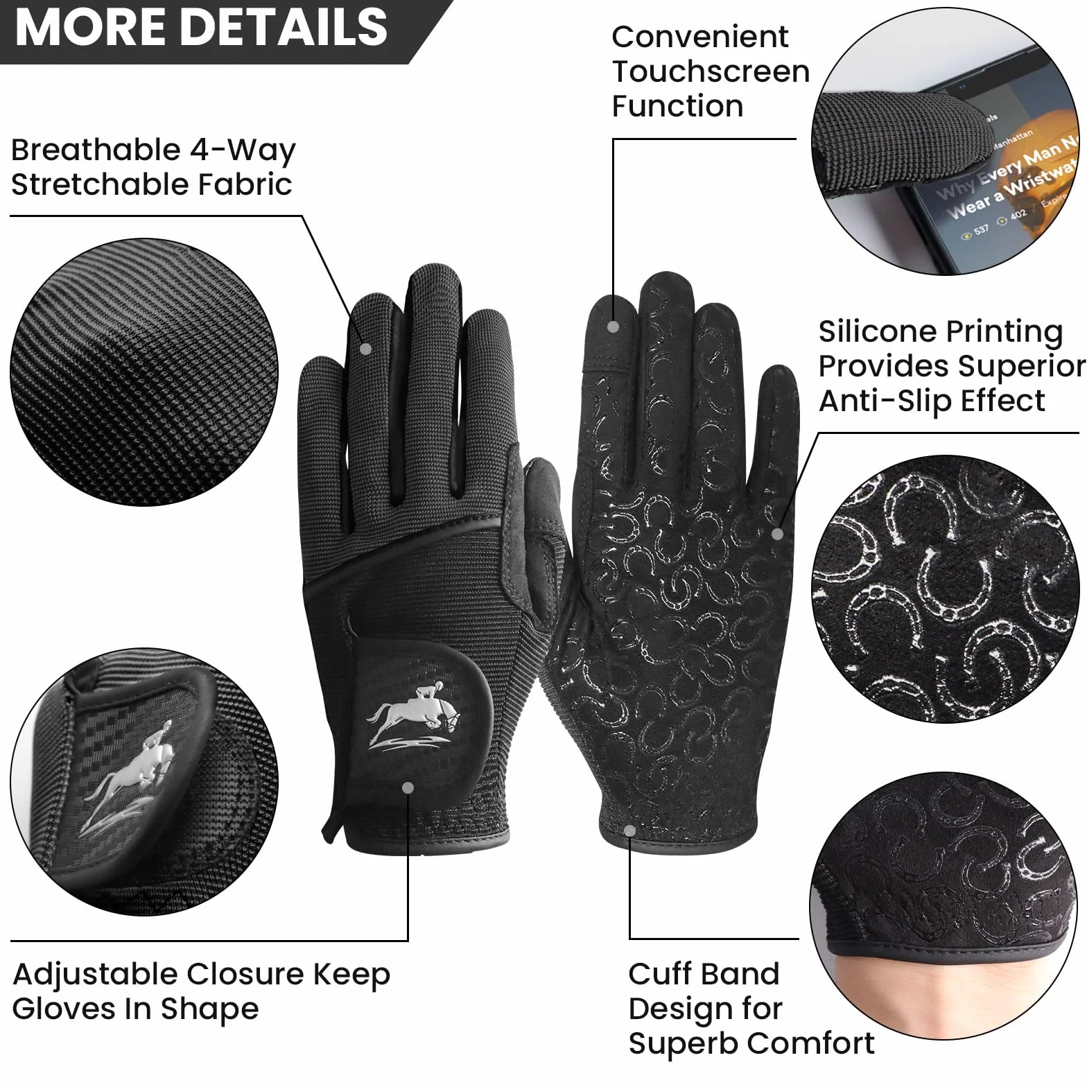 FINGER TEN Gants d'équitation pour Femmes – qualité supérieure pour Femmes – Gants d'équitation en Maille Respirants, légers et Confortables – Lot de Couleurs d'été