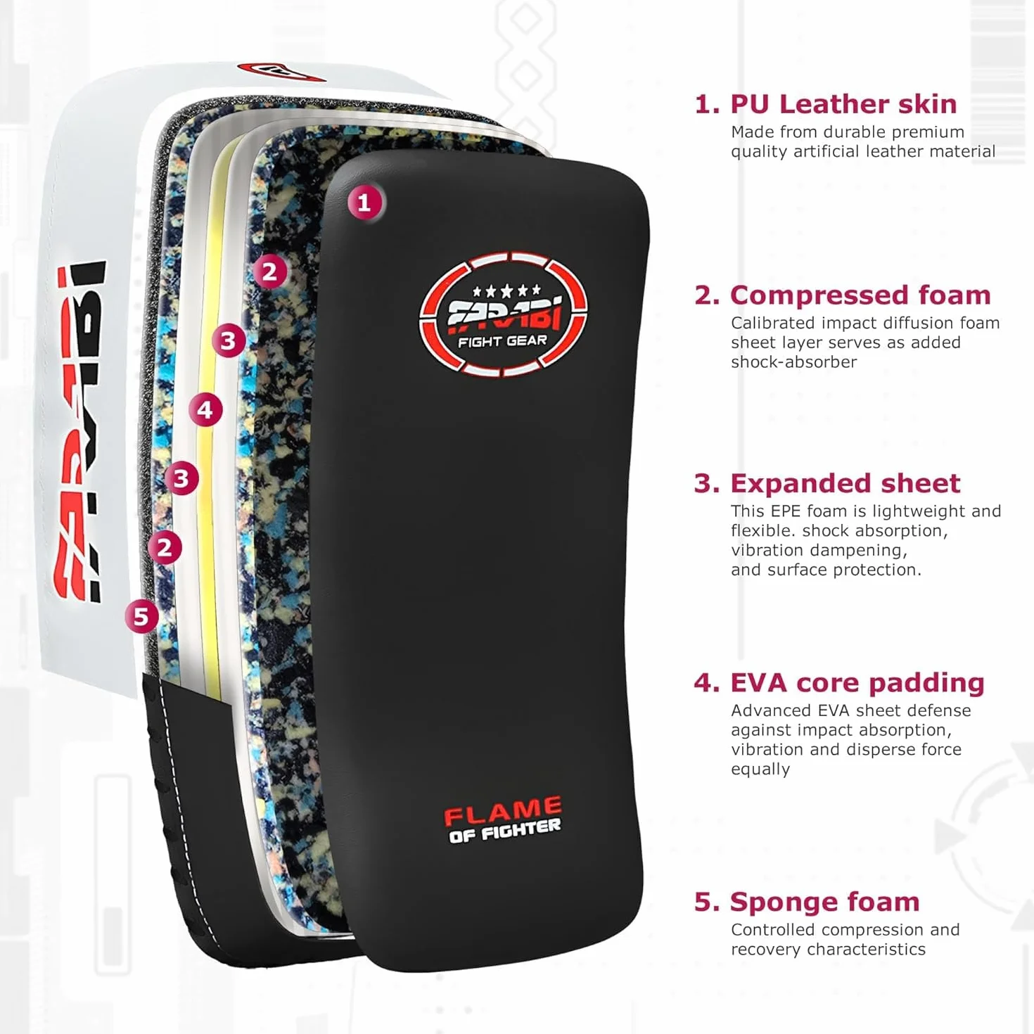 Farabi Sports Boxe Bouclier pour Coaching, Entraînement, Kickboxing Curved Bouclier de Frappe, pao Boxe, Bouclier de Frappe Boxe MMA Muay Thai Kick Pad