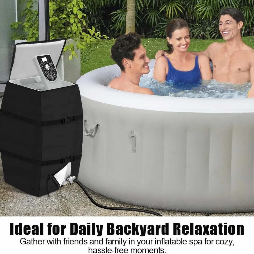 AOOWU Housse de Pompe de Chauffage Spa, Ajustable et Pliable avec Cordon et Sangles renforcées
