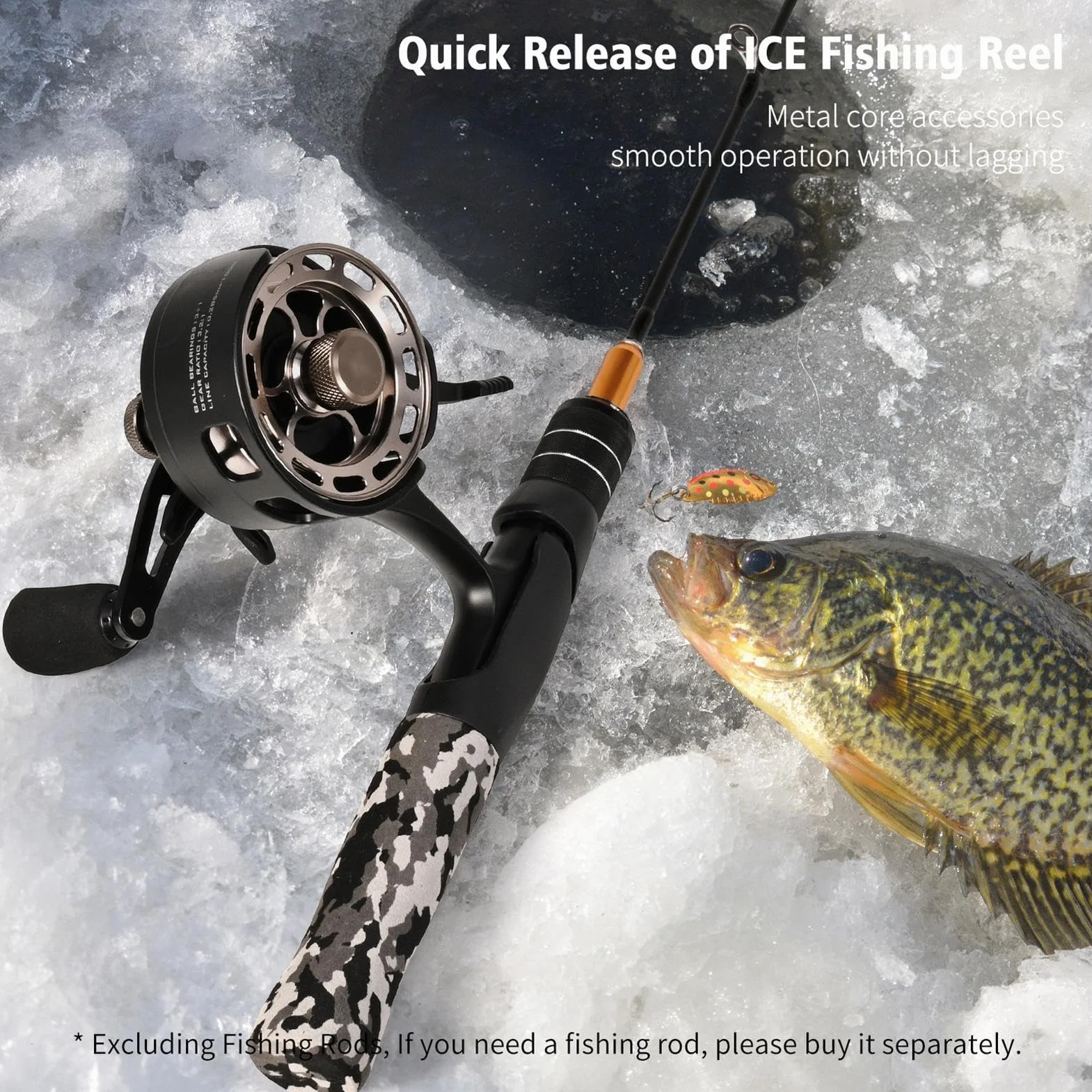 Moulinet de pêche sur glace, grand diamètre de bobine en métal, 3+1 BB