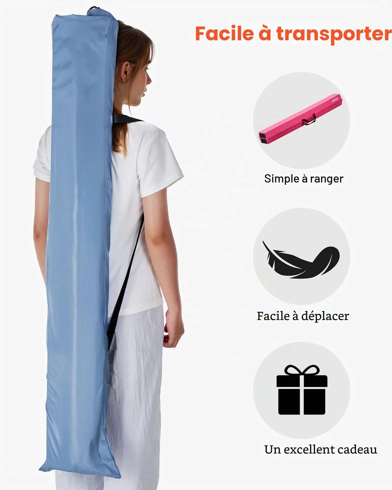 VEVOR Poutre d'équilibre 2,4 m pour enfants – Poutre de sol gymnastique antidérapante avec tapis, noyau bois EVA et sac de transport