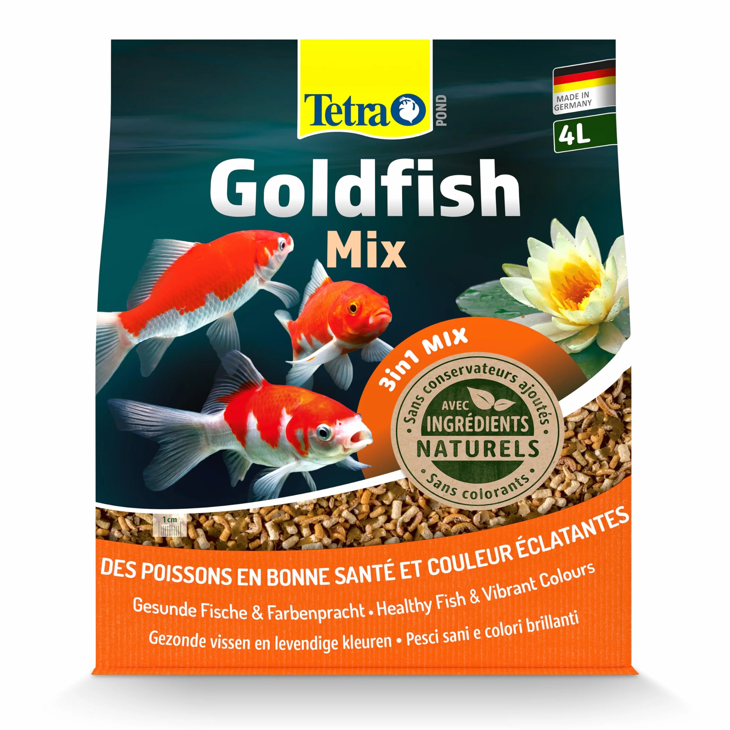 Tetra Pond Goldfish Mix – Aliment Complet pour Poissons Rouges de Bassin - Sticks, Flocons, Gammarus - 4 L