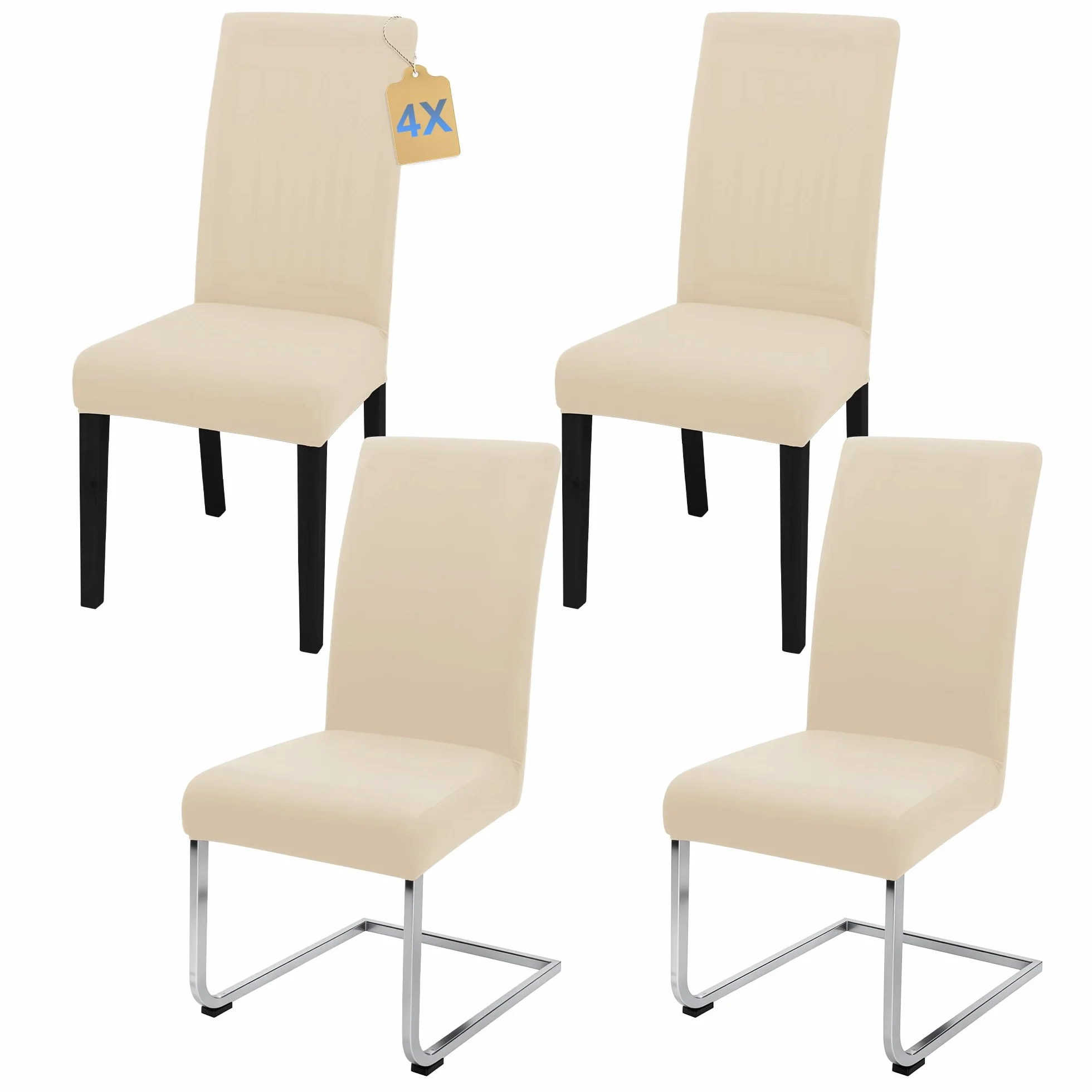 Housse de Chaise Haute de Bureau Lot de 4 pièces Beige pour Salon Cuisine