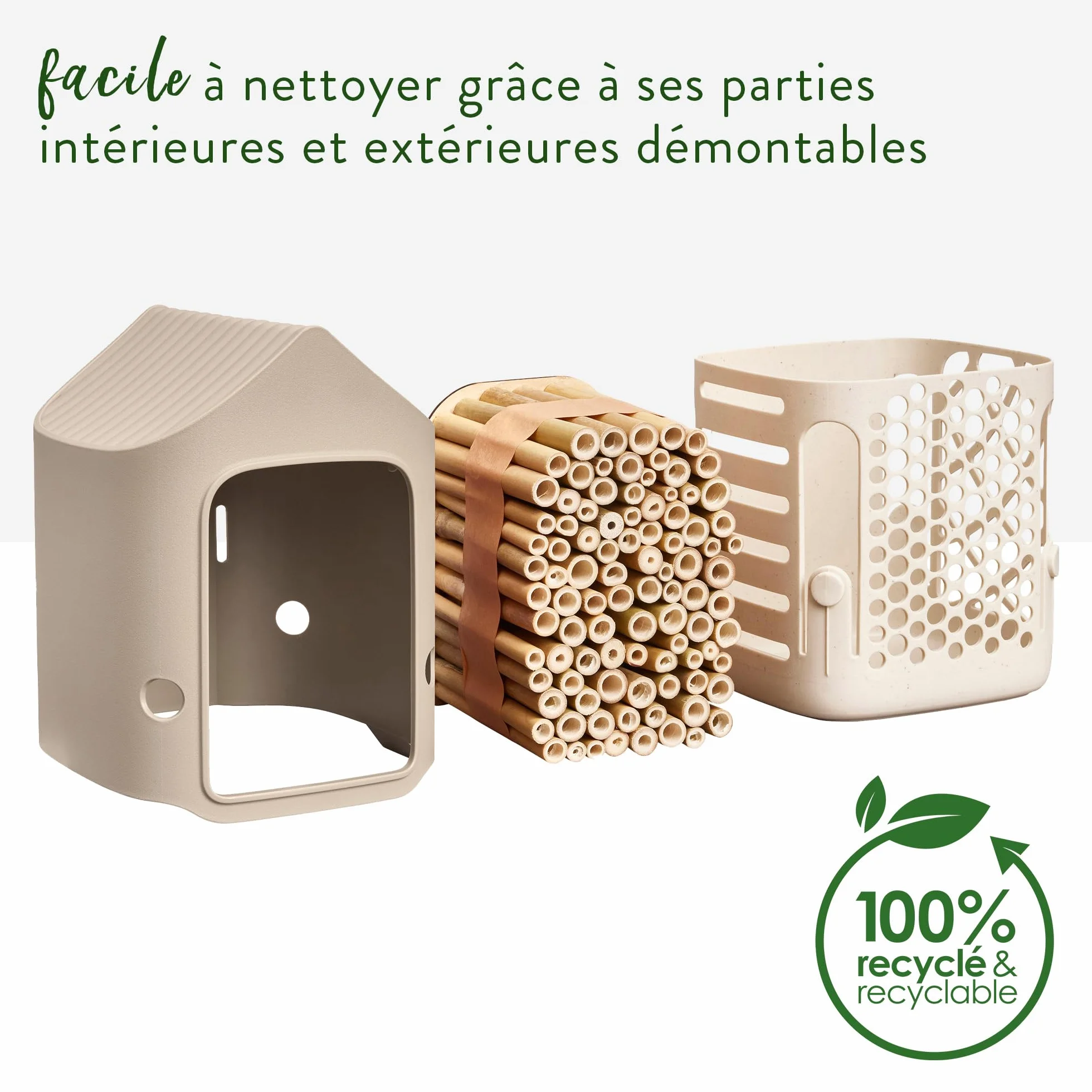 Elho Cosy Insect Hotel 18cm Hôtel à Insectes Abeilles Plastique Recyclé Beige