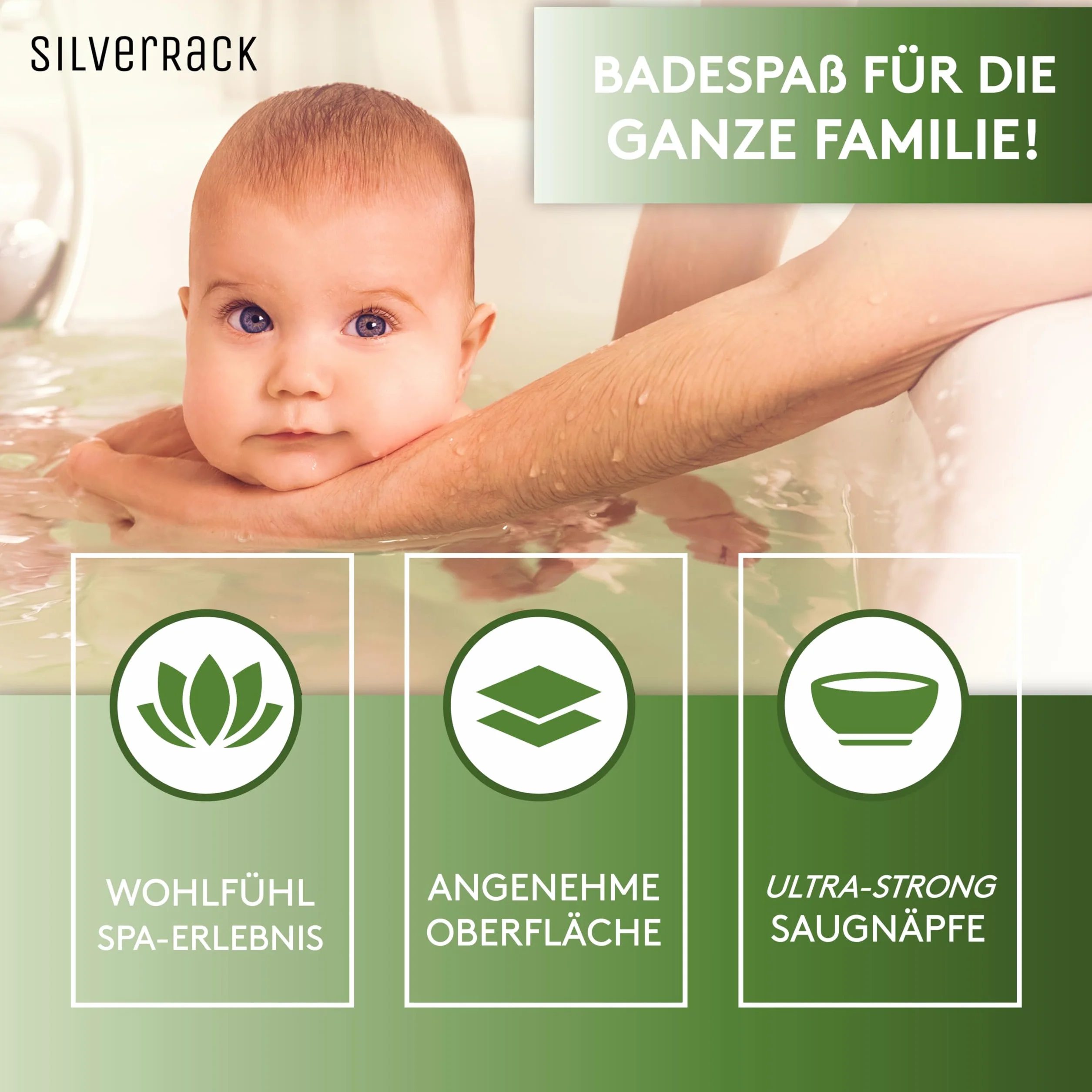 SilverRack DermaSensitivo Tapis de bain antidérapant 69 x 36 cm sans BPA Noir aspect galets