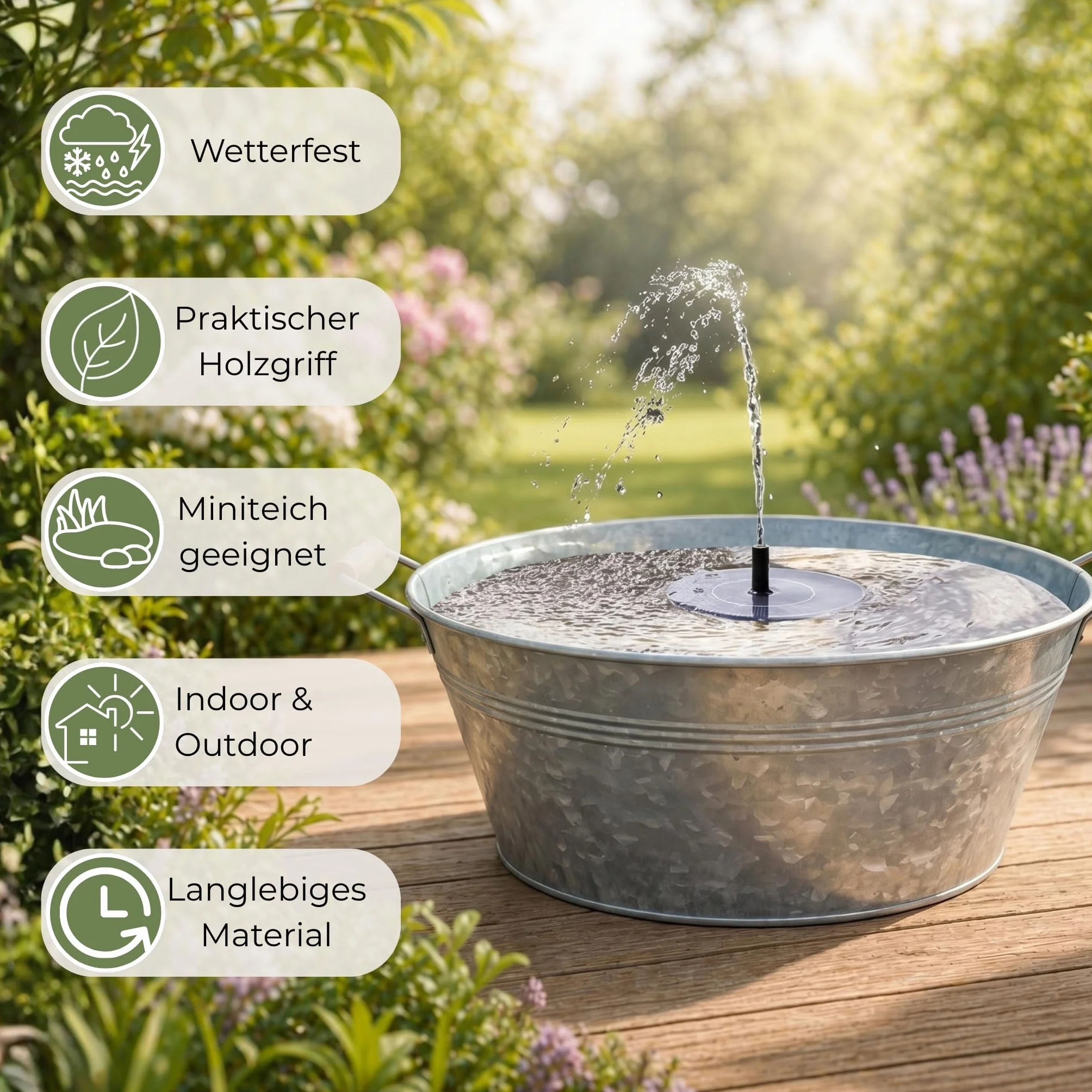 Kit de fontaine solaire pour l'extérieur 50 cm coque en métal de zinc fontaine de jardin