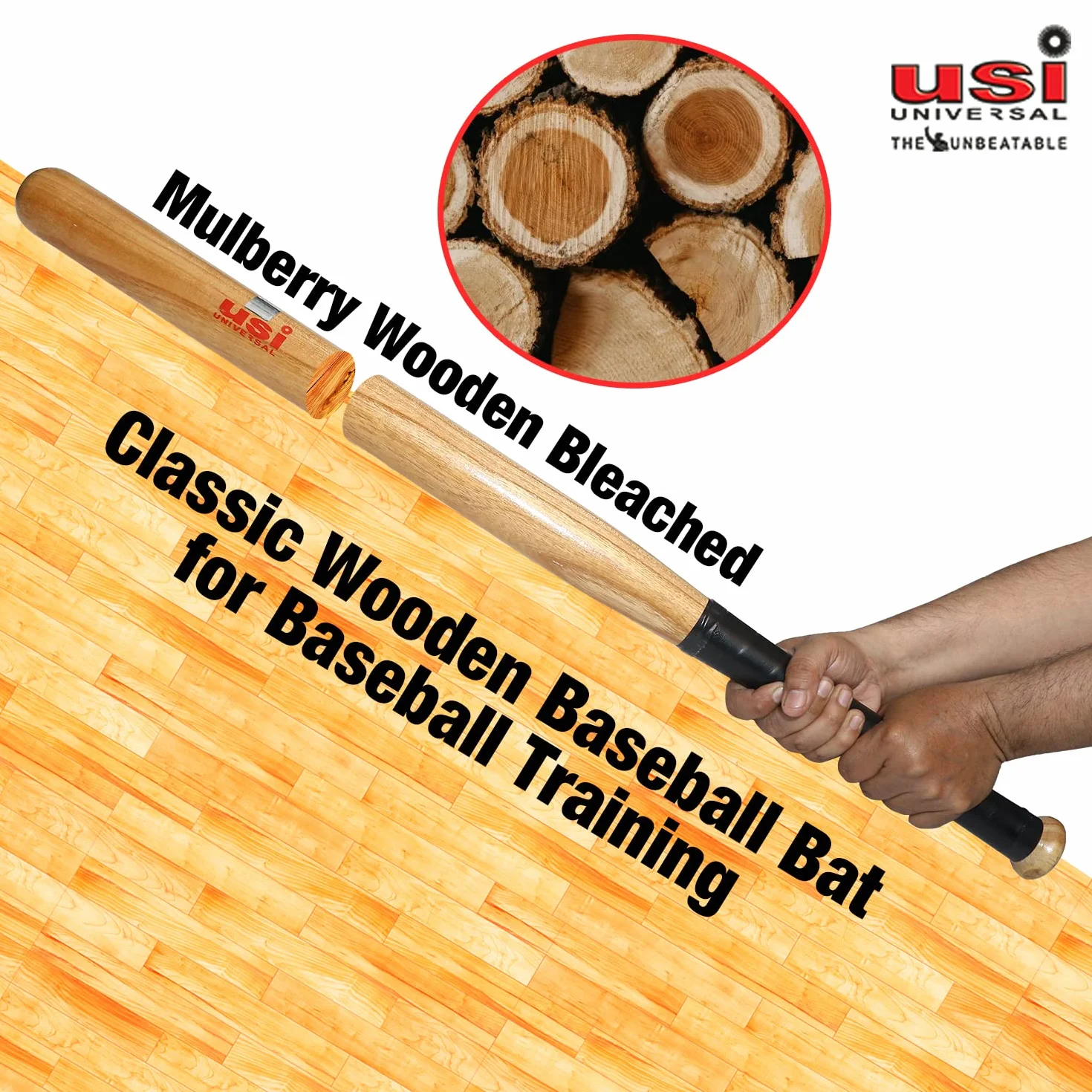 USI UNIVERSAL THE UNBEATABLE Batte de baseball 785A Perfect Professional Basebat, batte de base en bois blanchi, bois de mûrier blanchi (longueur 86,4 cm, poids 750 g)