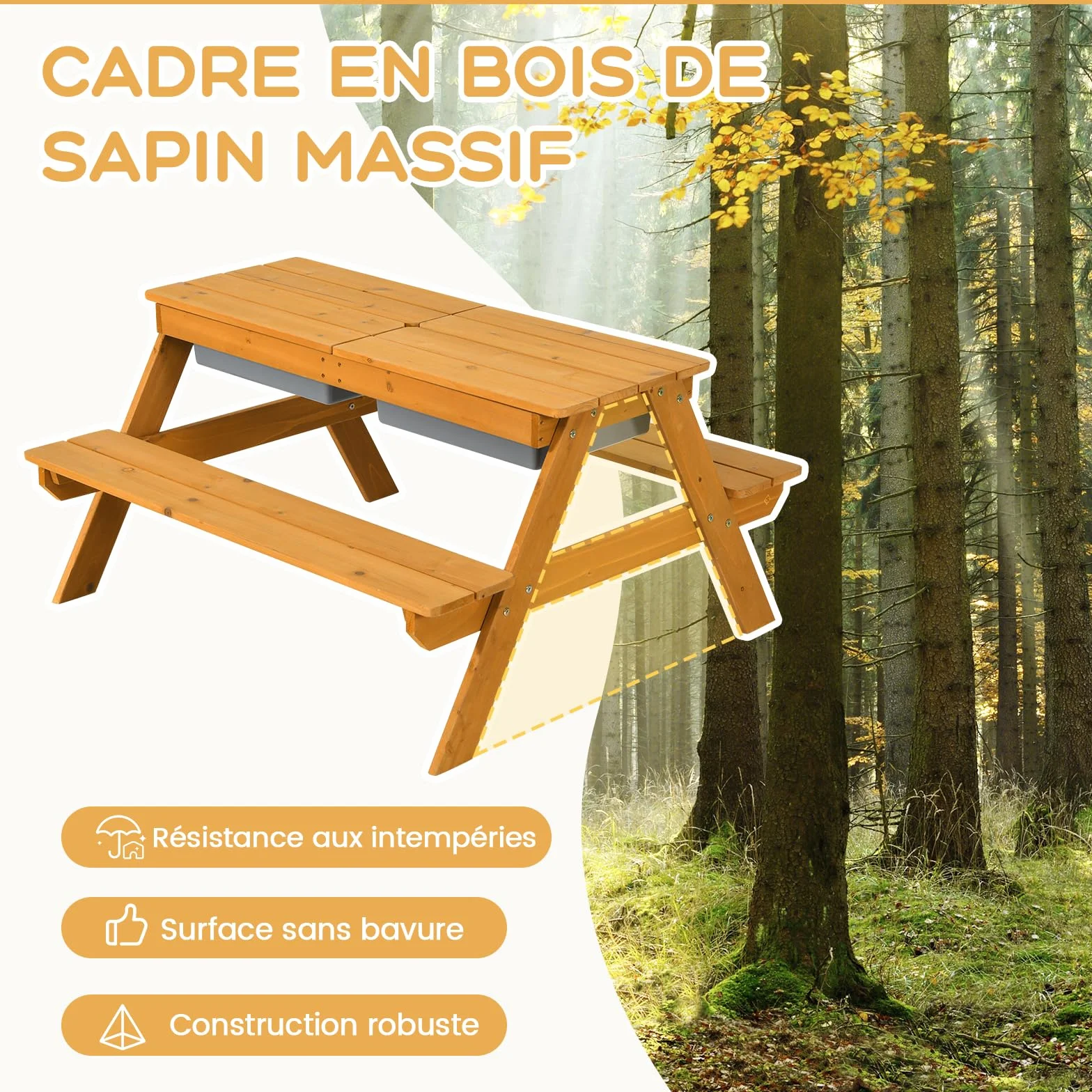 GOPLUS Table Enfant Banc Parasol 3 en 1 Convertible Plateau Amovible Boîtes Rangement Bois Extérieur Jardin Vert Blanc