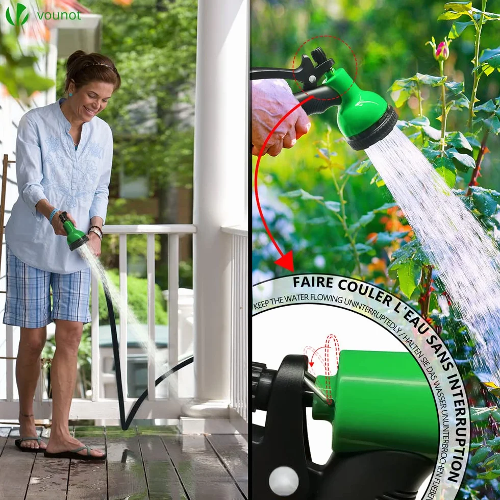 VOUNOT Tuyau d'Arrosage Extensible 15m Renforcé 1/2" 3/4" 10 Modes de Pulvérisation Flexible Anti-Fuite Noir