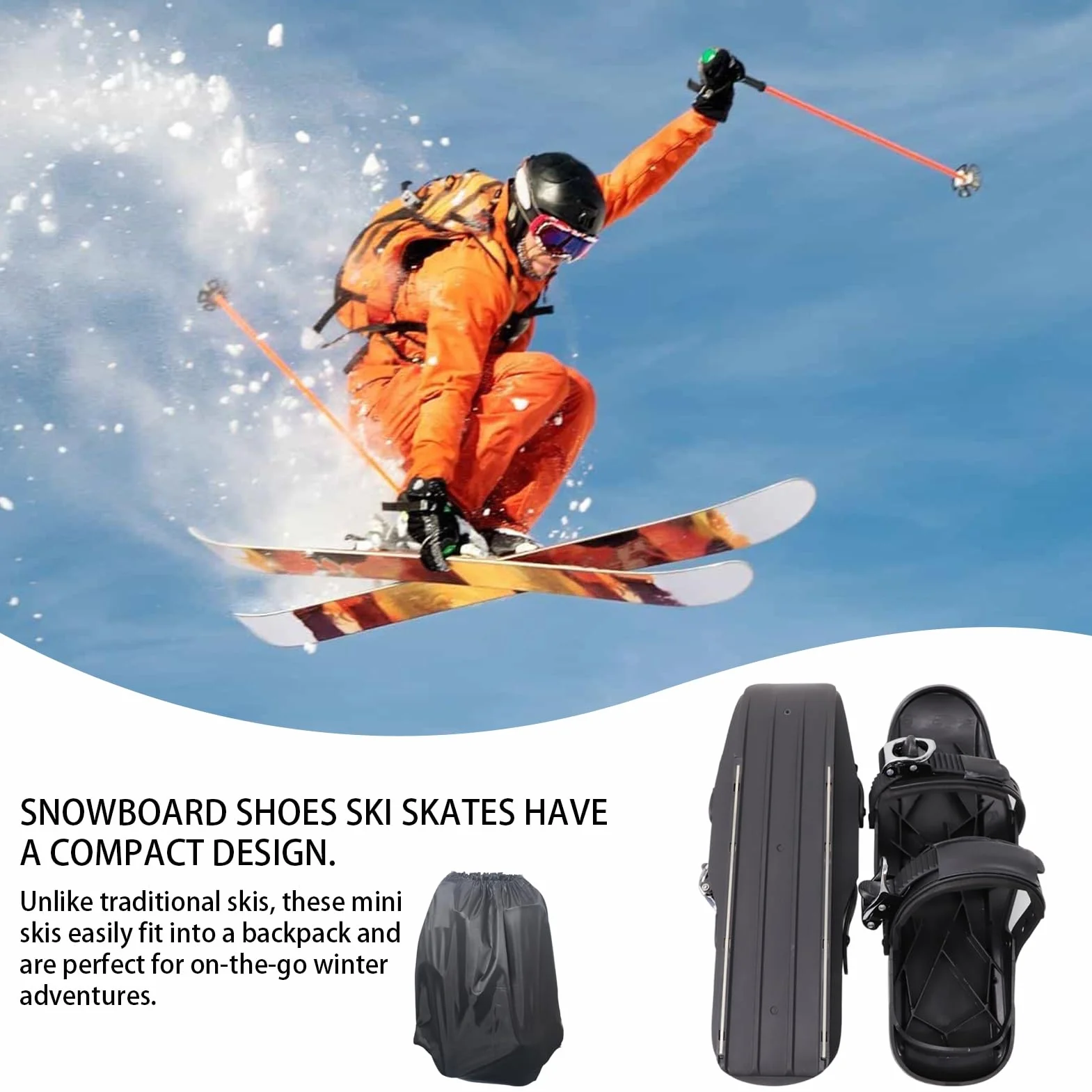Mini Ski Skates, Chaussures De Ski Courtes Bottes Patins Neige, Skis Patins Neige Planches Courtes Chaussures Patinage Glace, Réglables Mini Skis Patinage Glace Raquettes Neiges Patinages Extérieur