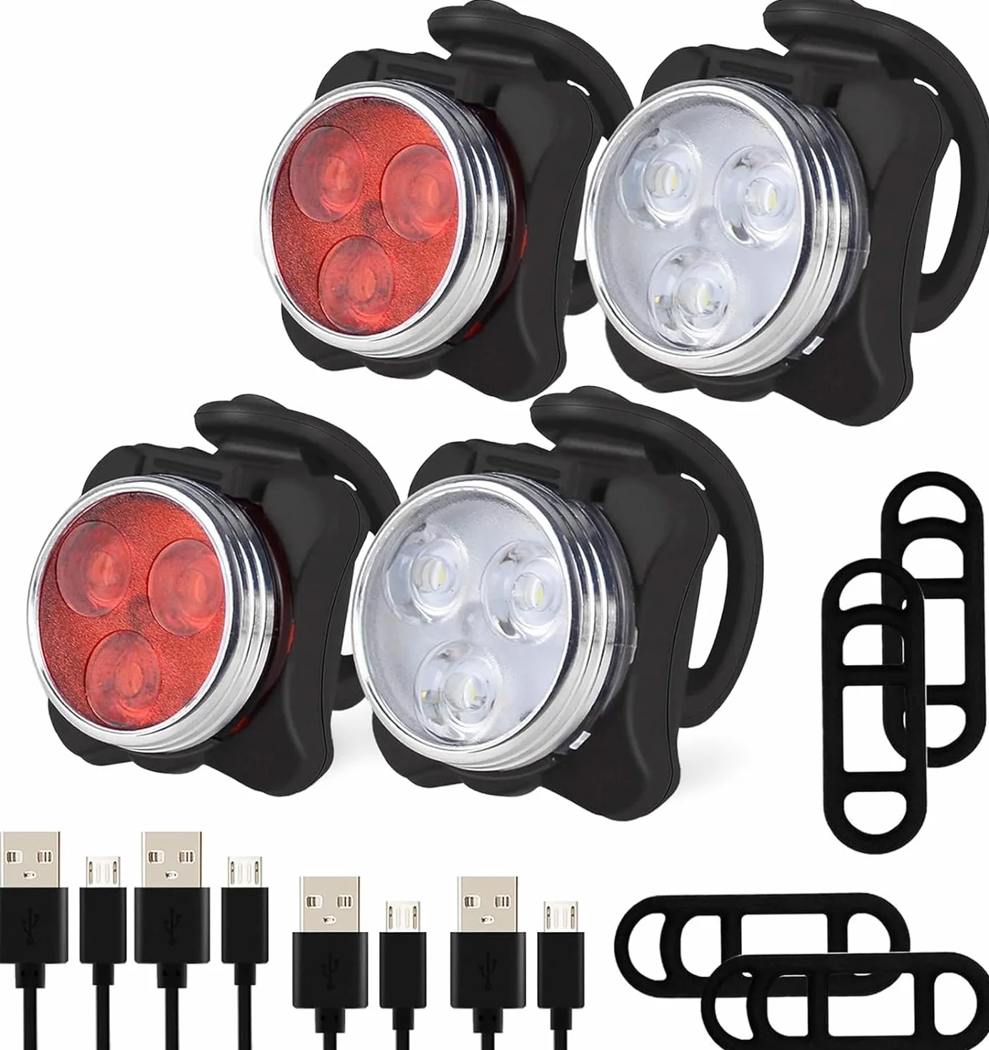 Bestyks Ensemble eclairage Velo, 2 Jeux d'éclairage de vélo avec 4 Modes d'éclairage, USB Rechargeable lumière Velo Avant et arrière,Accessoires Velo avec Installation étanche et Facile.