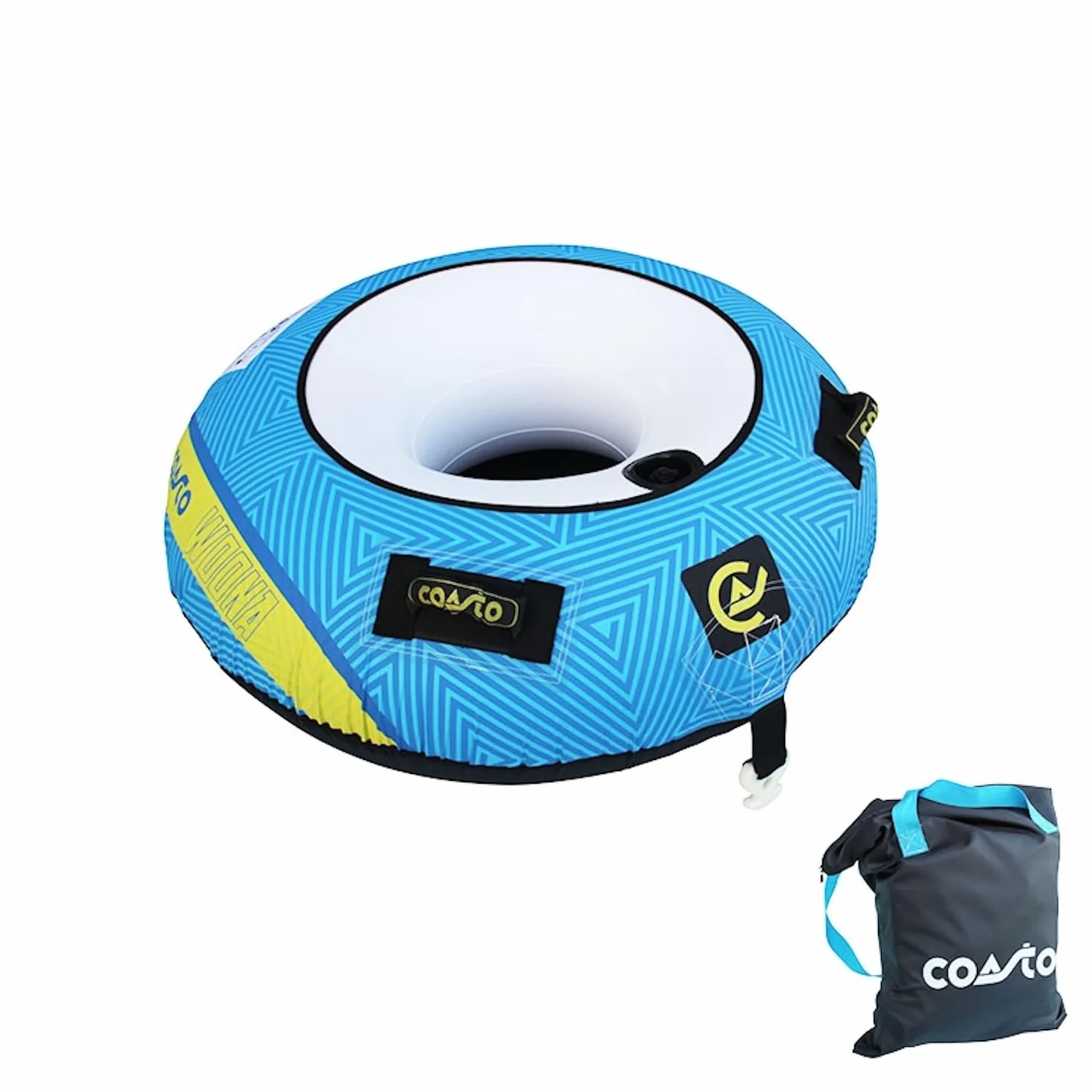 Coasto - Bouée Tractée WOONA 1 Place PB-CBWOONA1 - pour 1 Personne - Gonflable et Tractable - Charge Maximale 70 kg - Forme Donut - Revêtement Résistant - Sac de Rangement Inclus - 137 cm
