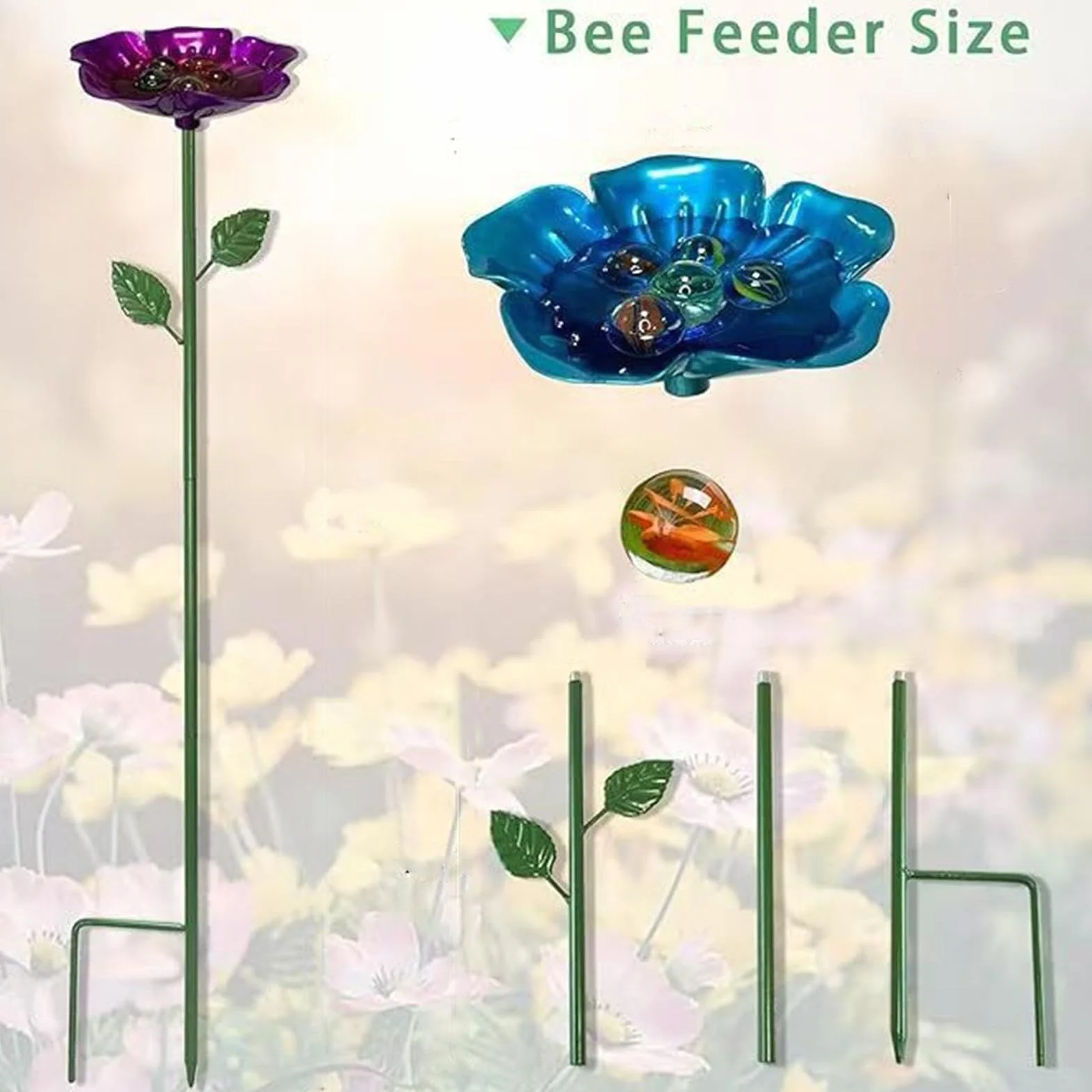 Distributeur d'eau pour abeille – Station potable d'extérieur en métal floral, lot de 4 plateaux d'hydratation pour pollinisateurs
