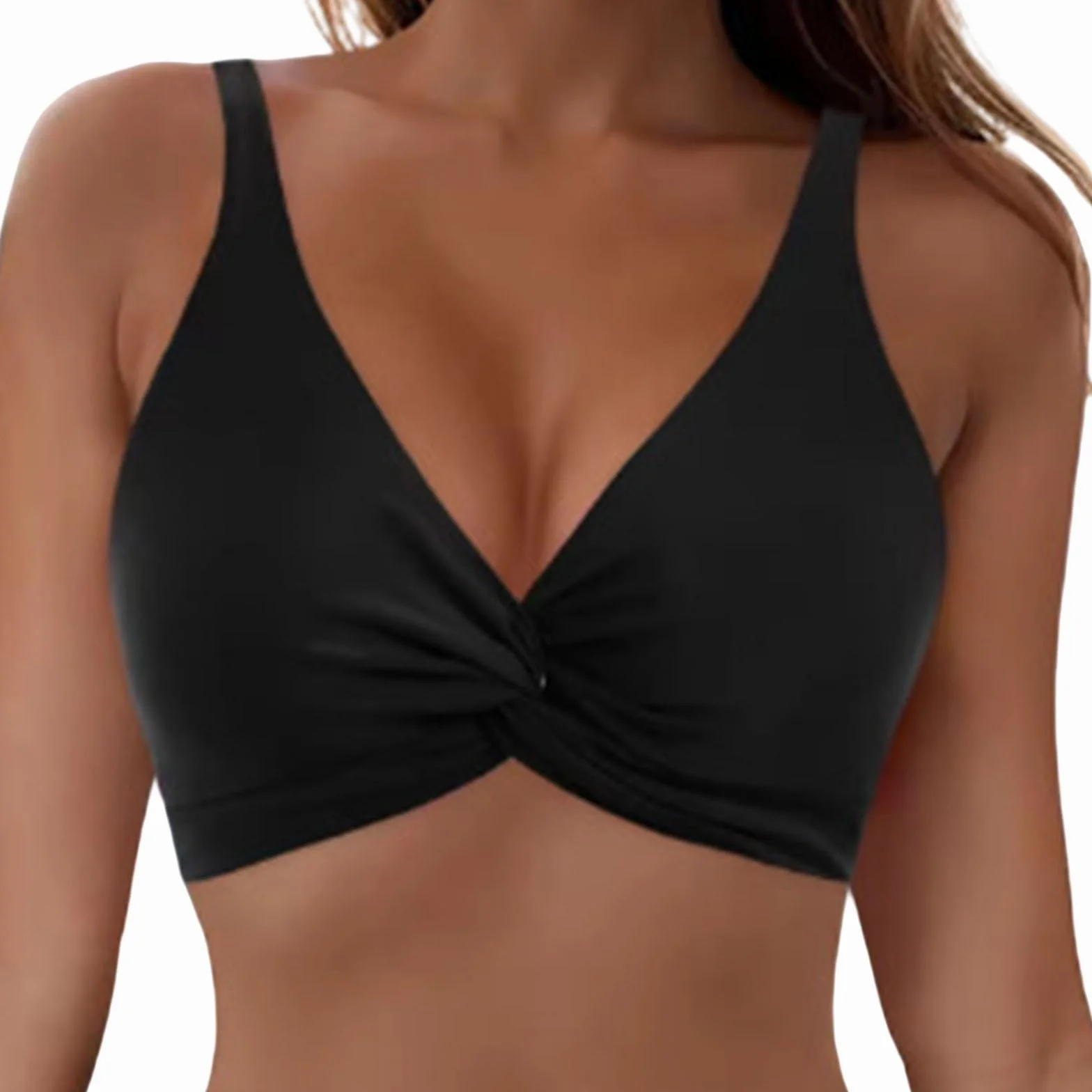 Soutien-Gorge Sport Femme Haut De Bikini Maillot Bain Rembourré Brassière Sans Armature Rose Beige